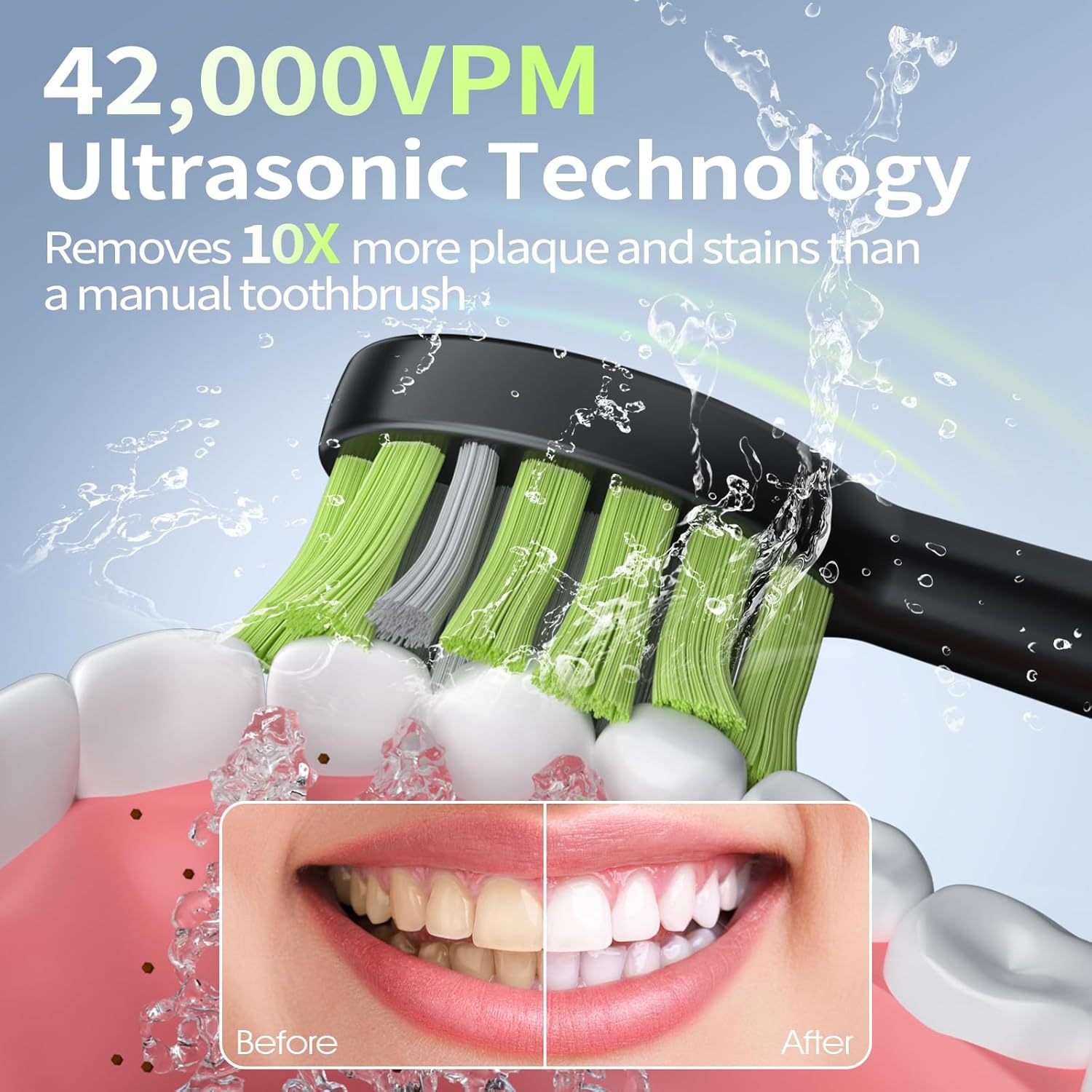 Detalle de OasiSmile Electric Toothbrush for Adults: 42,000 VPM, 5 Modes, 6 Heads