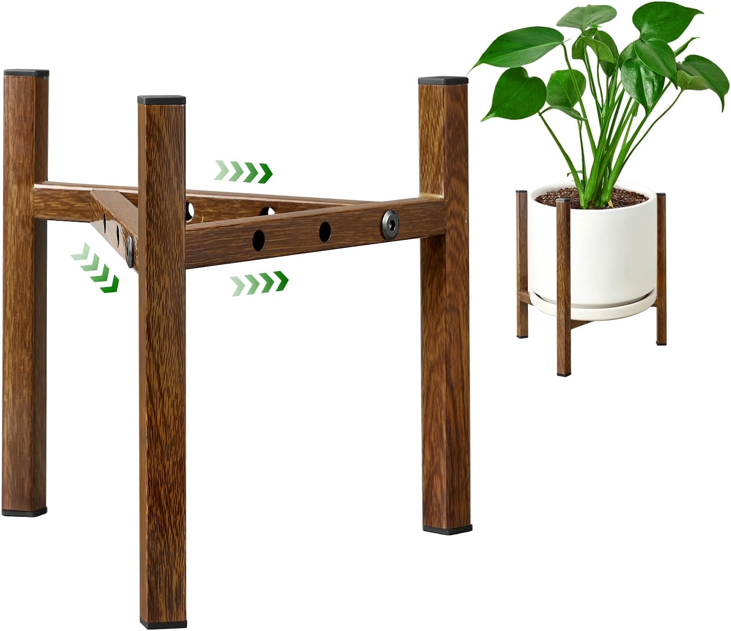 Detalle de Airpark brown01 Adjustable Metal Plant Stand, 8–12-Inch Pots, Brown Wood-Grain