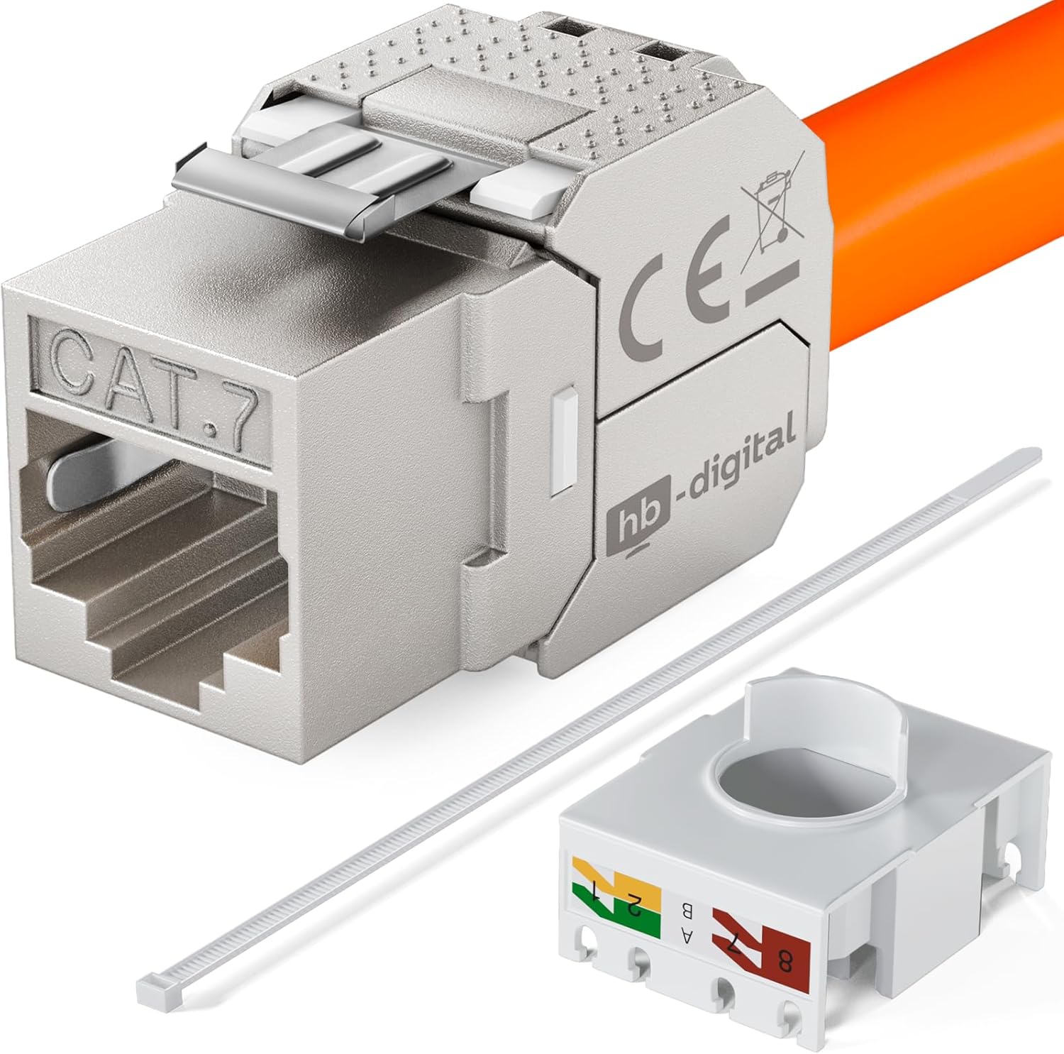 Thumbnail 2 de HB-DIGITAL 1-Port CAT 7 Netzwerkdose mit werkzeugloser Keystone-Montage (RJ45, STP, Unterputz) – Signalweiß RAL 9003