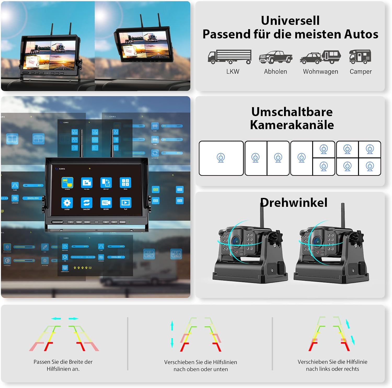 Thumbnail 6 de 2 magnetische Rückfahrkamera Kabellos mit 10 Zoll IP69K Monitor – 1080P, 9600 mAh Akku, 1-Min Einrichtung