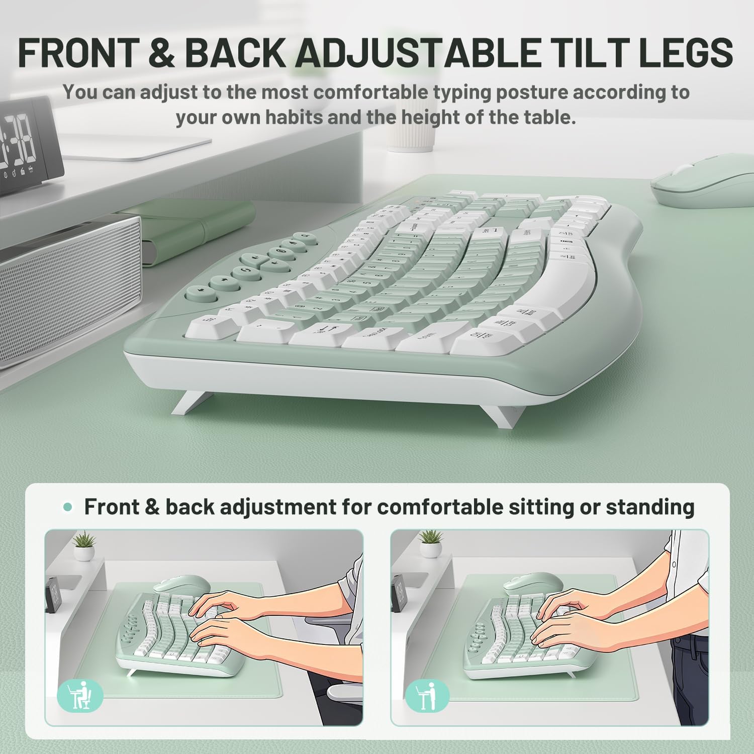 Thumbnail 4 de RECCAZR Wireless Keyboard and Mouse Combo, Quiet Curved Design, Avocado Green