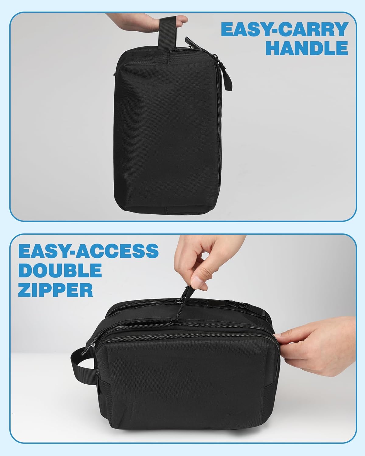 Detalle 2 de FitDA Large Men’s Toiletry Bag (Black) – Travel Wash Bag with Handle & Double Zips