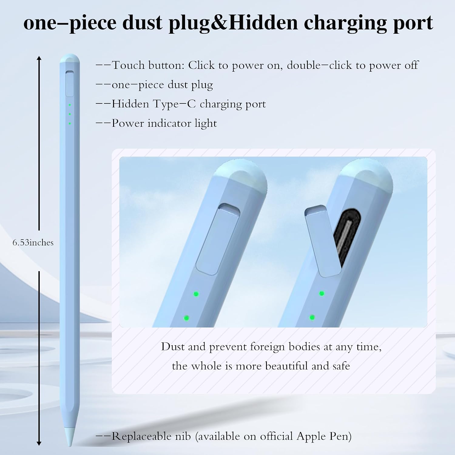 Detalle de Stylus Pen for iPad (11th–14Mins faster charging, pencil holder, tilt + palm rejection)
