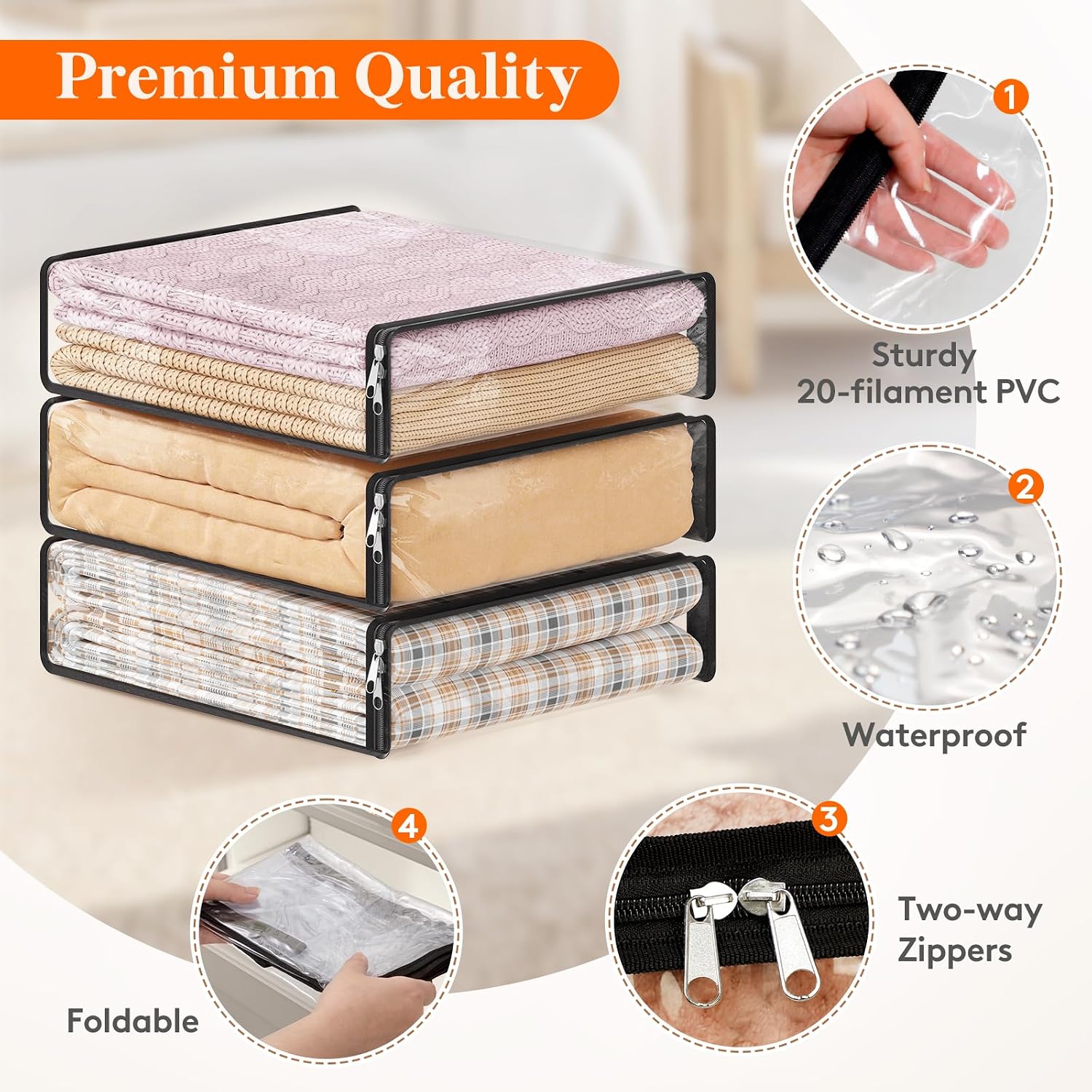 Thumbnail 2 de Lifewit 24496 14L Transparent Clothes Storage Bags, 3-Pack with Zips