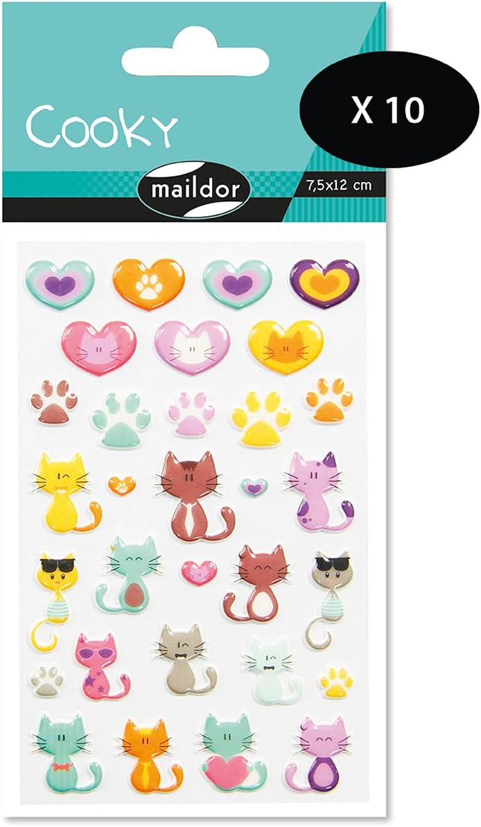 Thumbnail 1 de MY MANDARINE 560353Cpack – GOMMETTES 3D Cooky, LOT de 10 planches 12x8 cm (180 gommettes)