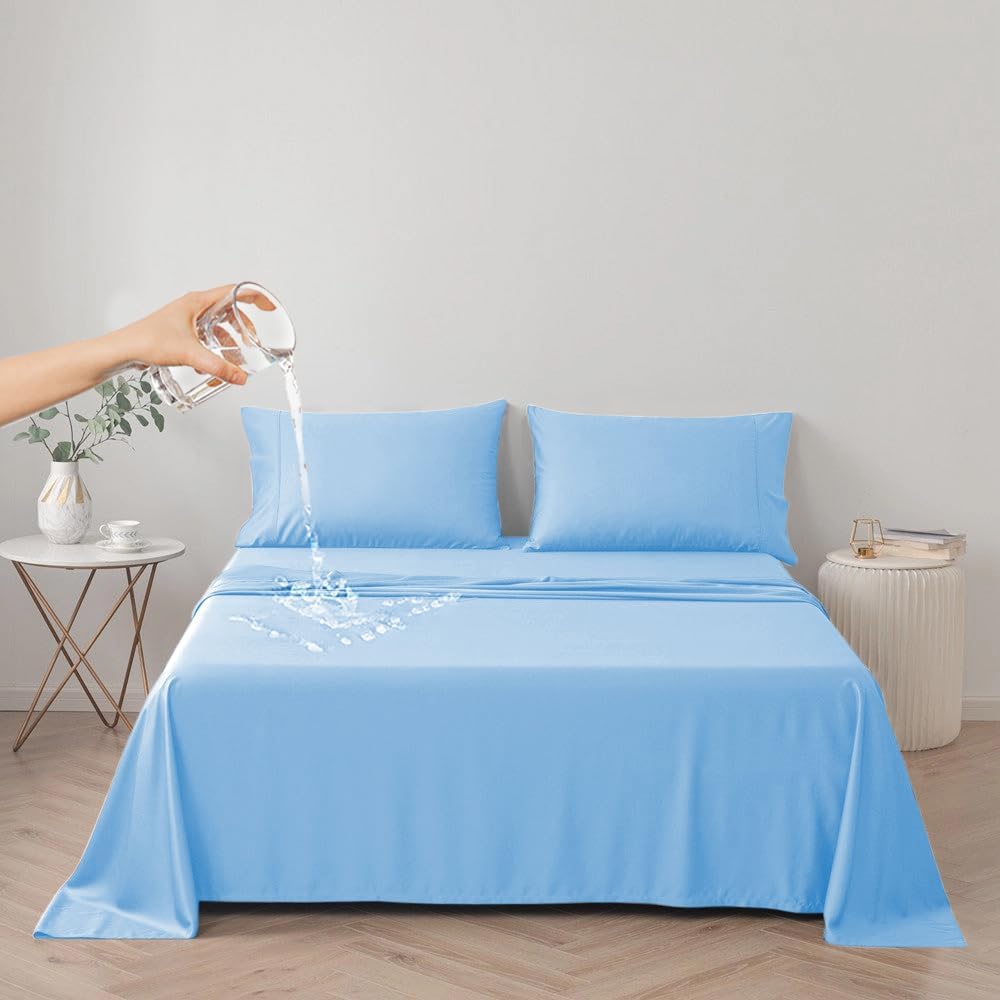 Detalle de DUJUIKE 100% wasserdichte Schutzdecke als Matratzenschoner (Himmelblau) – Cal King/King 230×250 cm