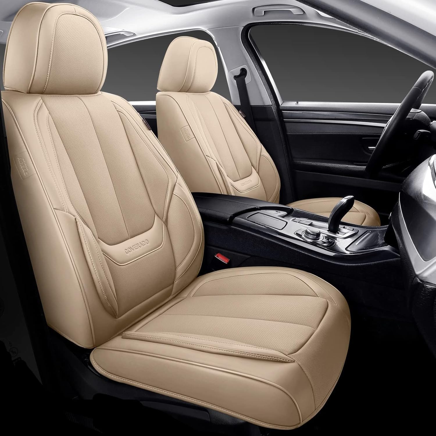Thumbnail 1 de Coverado Waterproof Nappa Leather-Look Front Seat Covers (Beige, Universal Fit)