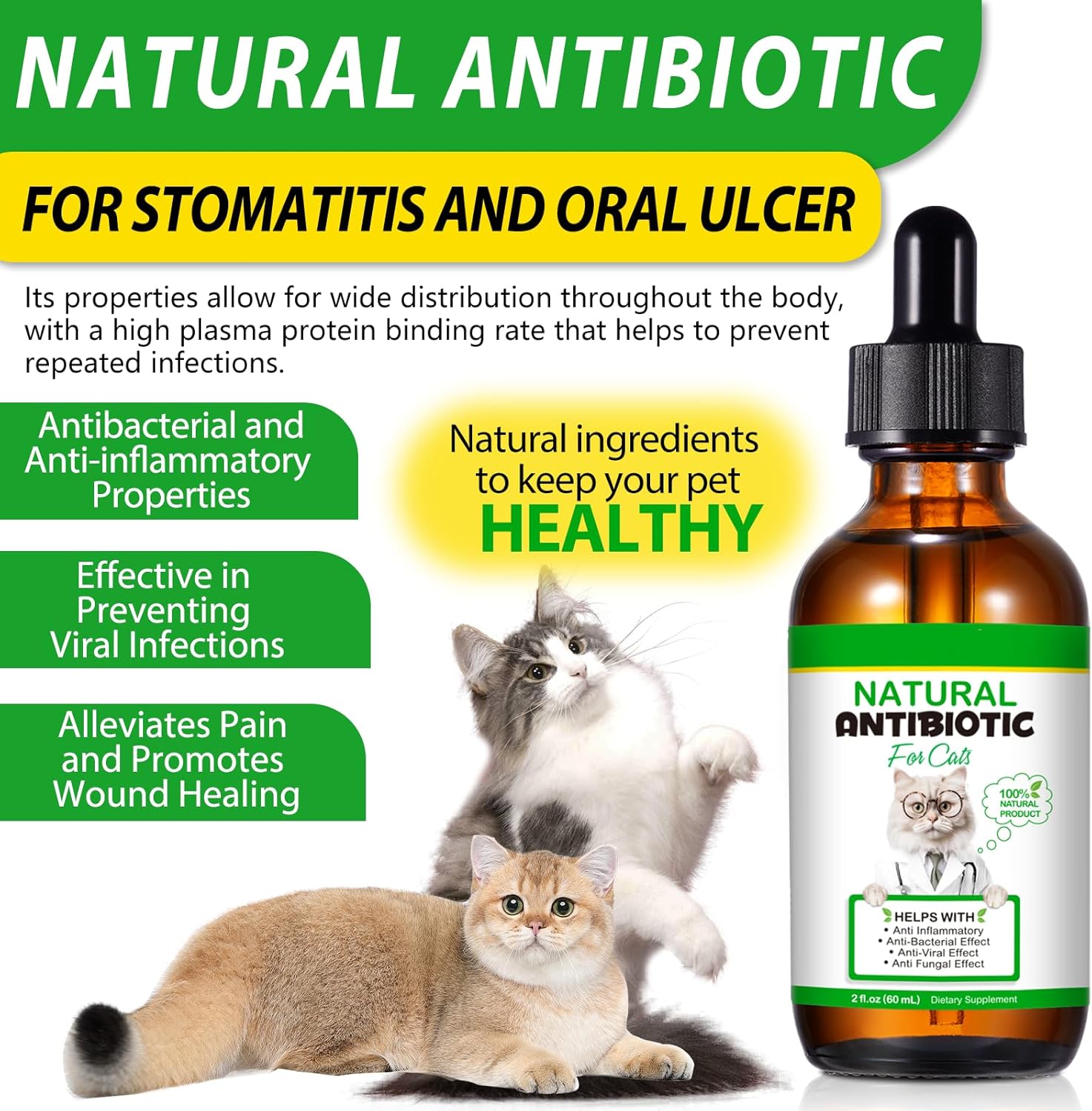 Detalle 2 de Natürliche Antibiotika für Katzen (Generic) – 60 ml Tropfen zur Unterstützung von Immunsystem & Wohlbefinden
