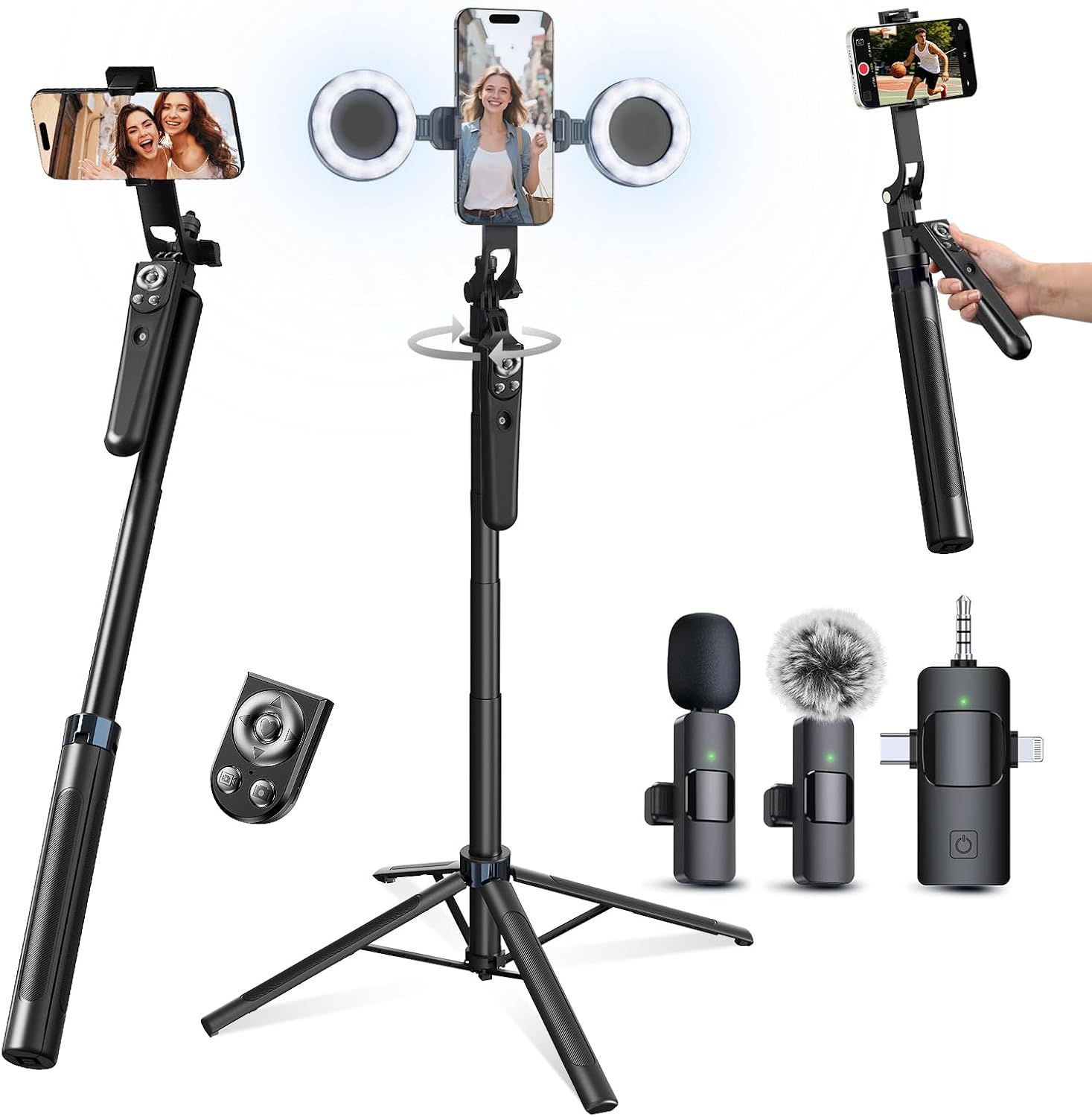Detalle de Tripod for iPhone with Light and Remote: 71" Auto Face Tracking Video Kit