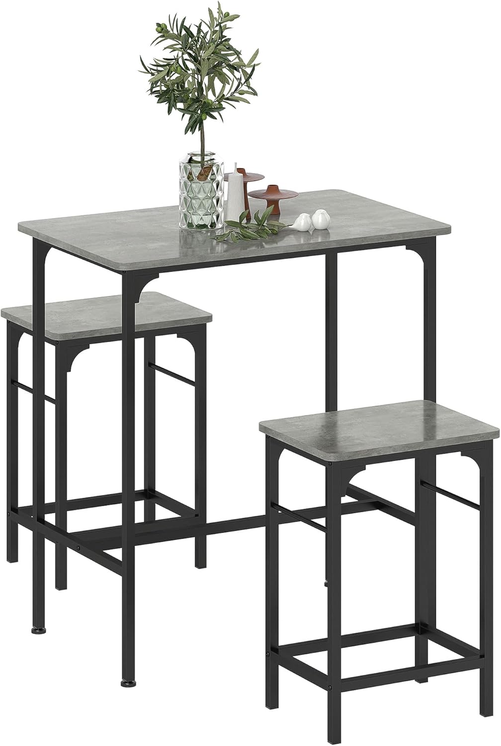 HOMCOM Table de Bar 2 tabourets Gris