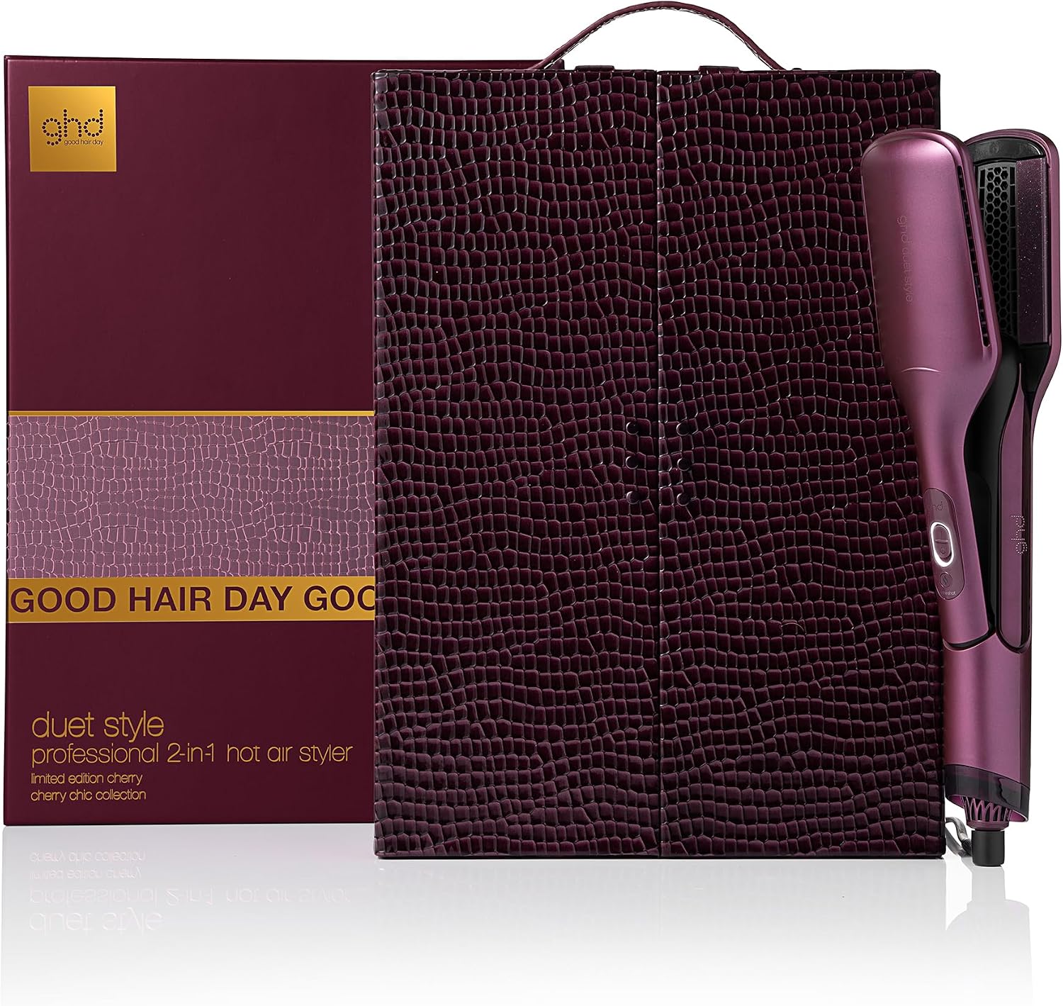 Detalle de ghd Duet Style 2-en-1: Coffret Lisseur séchant (Bordeaux) — Cheveux secs et lisses en un seul geste