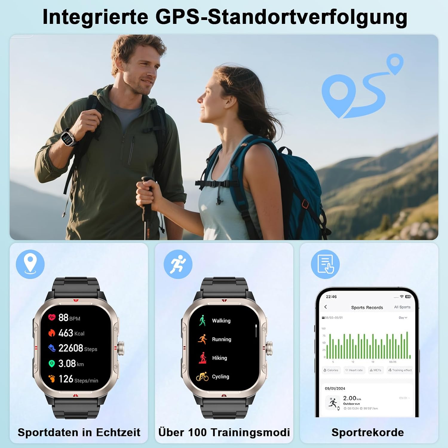 Thumbnail 1 de Jugeman Smartwatch Herren GPS – Militärqualität, 2,06" HD Display, IP68, 110+ Sportmodi