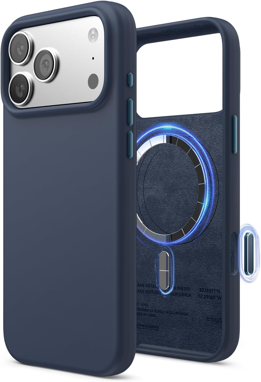 Detalle de elago Cover Magnetica in Silicone Liquido per iPhone 17 Pro Max (6,9") – Compatibile MagSafe e Antiurto, Indaco Jeans