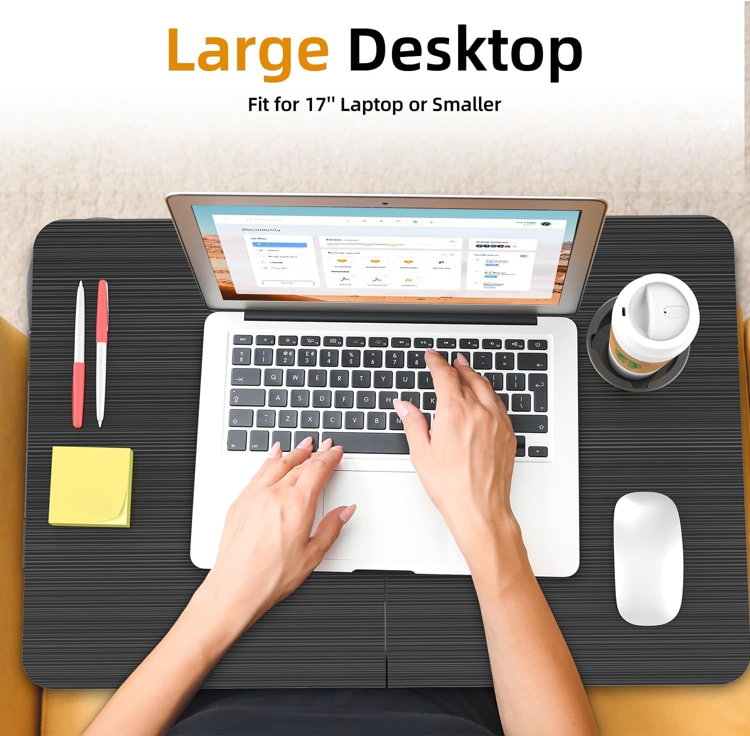 Detalle 2 de BUYIFY Foldable Laptop Desk for Bed and Couch with Cup and Phone Holders
