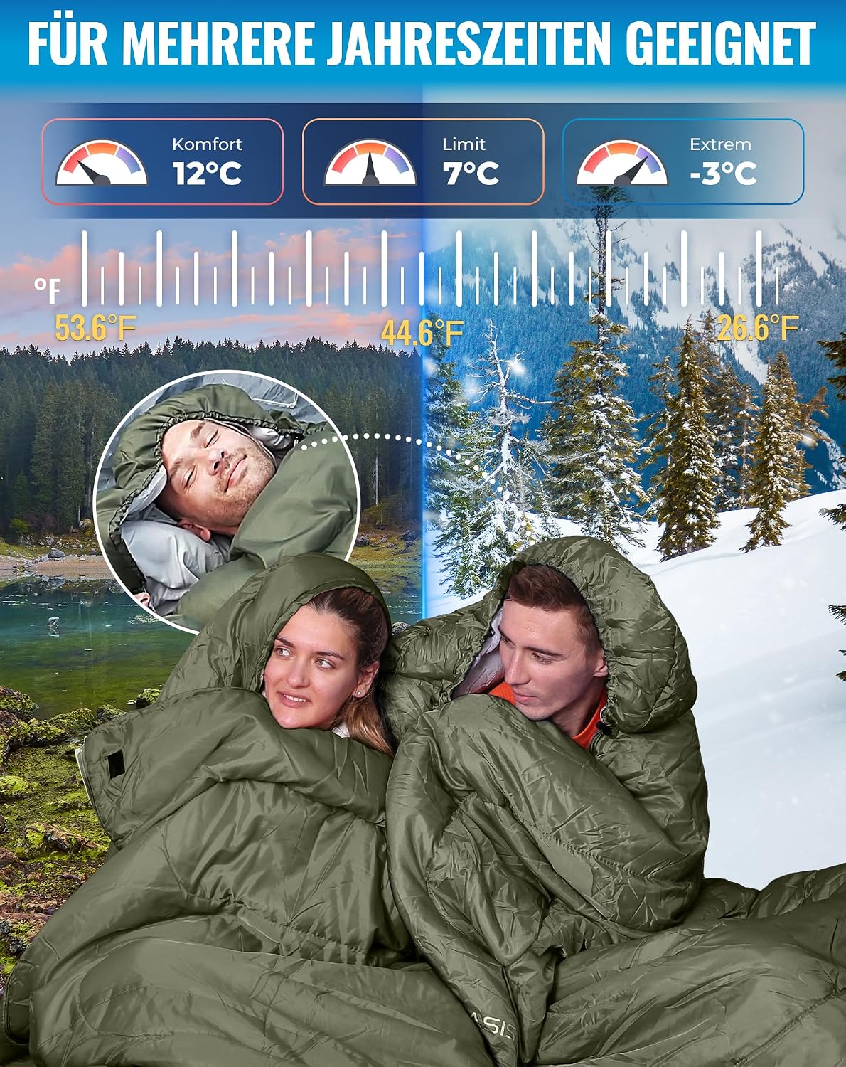 Thumbnail 3 de KingCamp Schlafsack XL, warm bei Kälte