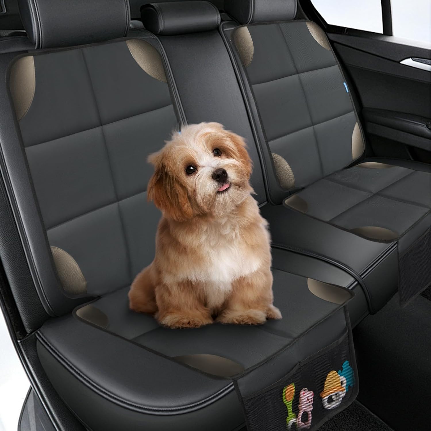 Thumbnail 2 de Psumuabrre Protection de siège voiture pour enfant imperméable antidérapante avec poches de rangement (compatible ISOFIX), gris foncé – 2 pièces
