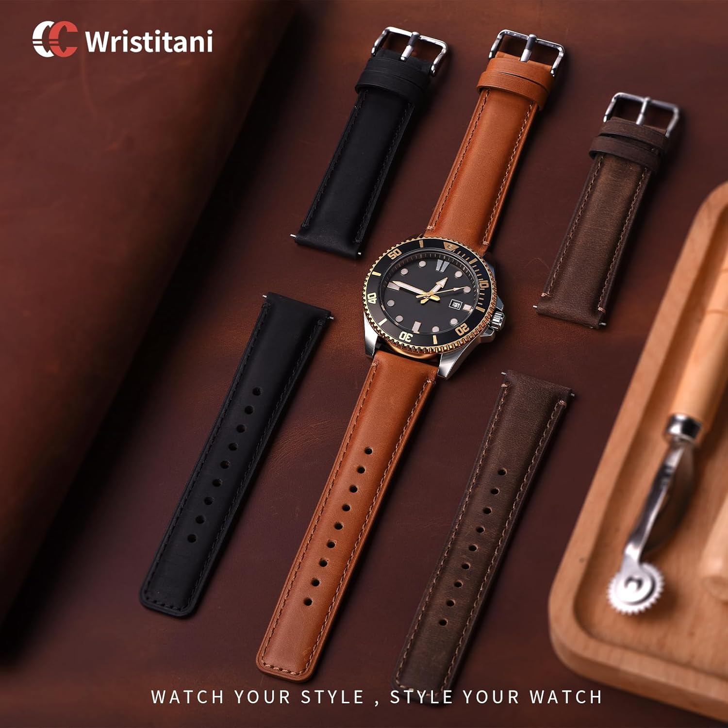 Detalle 2 de Wristitani – Lot de 3 bracelets montre cuir véritable 20/22 mm pour femme et homme