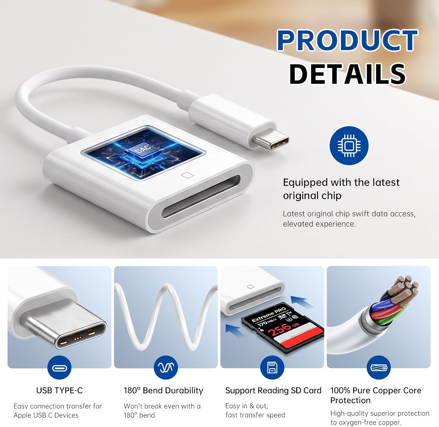 Detalle de iPhone USB-C SD Card Reader: USB C Adapter for iPhone, iPad, MacBook, Galaxy & Android