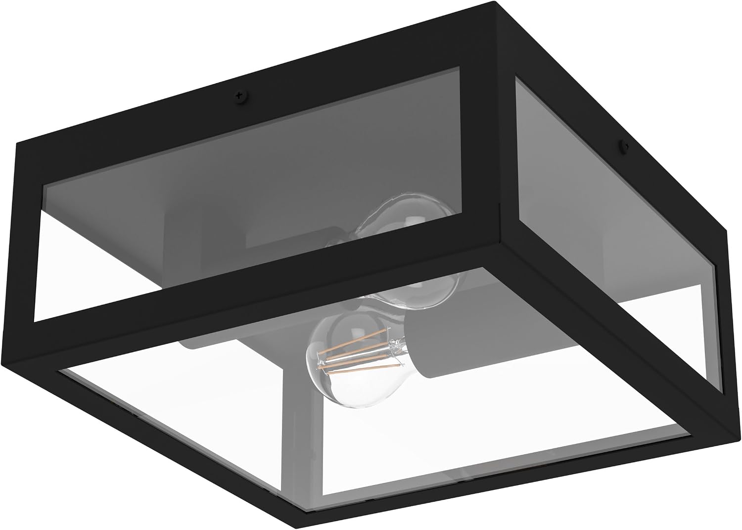 Detalle de Eglo ALAMONTE 1, 2 lampes – Plafonnier extérieur noir en acier galvanisé, verre transparent (IP44), culot E27