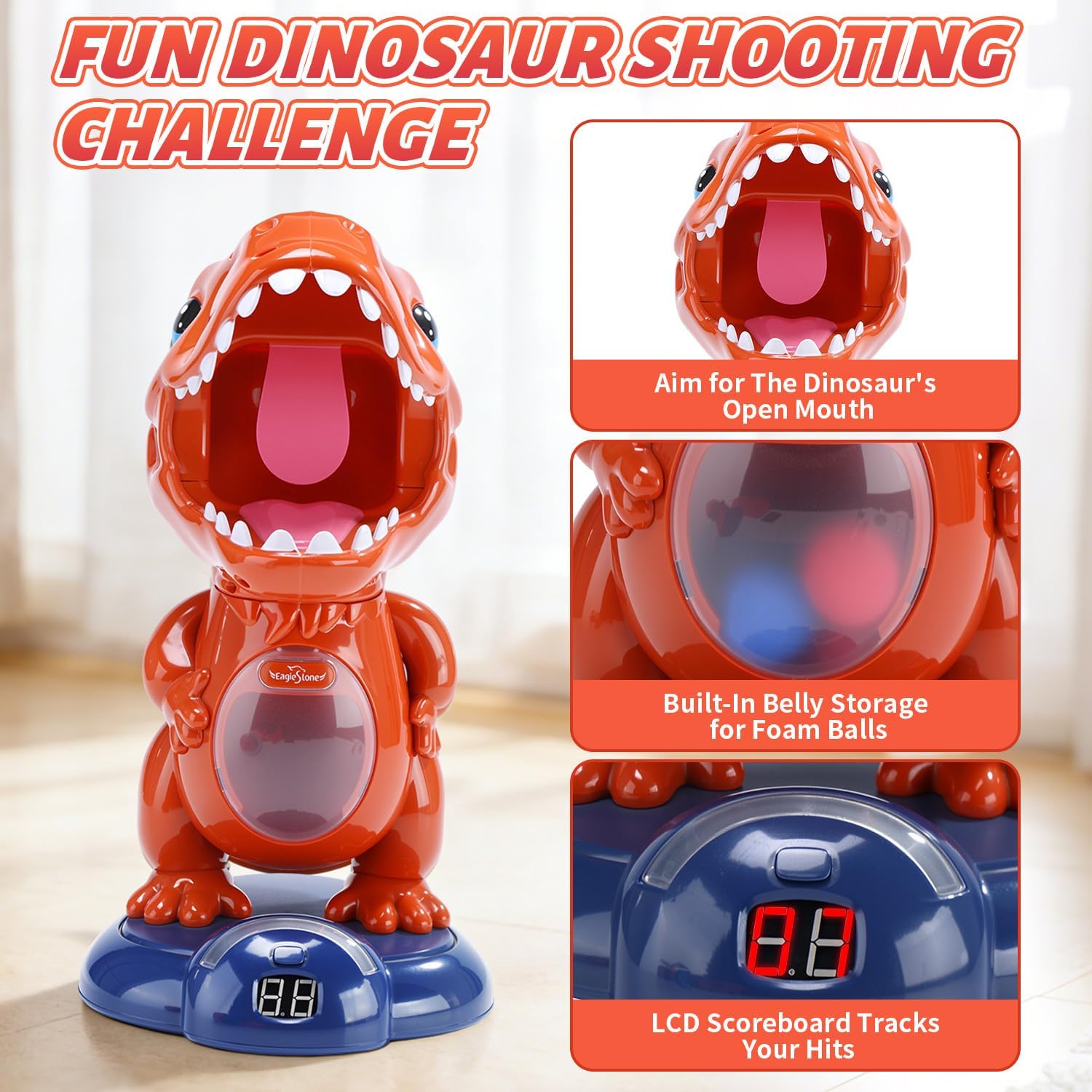Detalle 2 de EagleStone Dinosaur Shooting Game for Kids 3-9 with Moving Target and LED Score