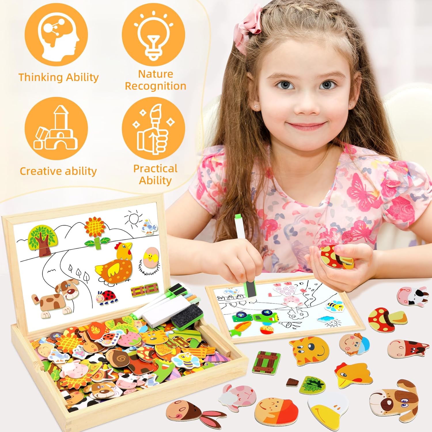 Thumbnail 1 de COOLJOY Flyfun Puzzle Magnetico Legno: Puzzle magnetico con lavagna doppia facciata per apprendimento e creatività