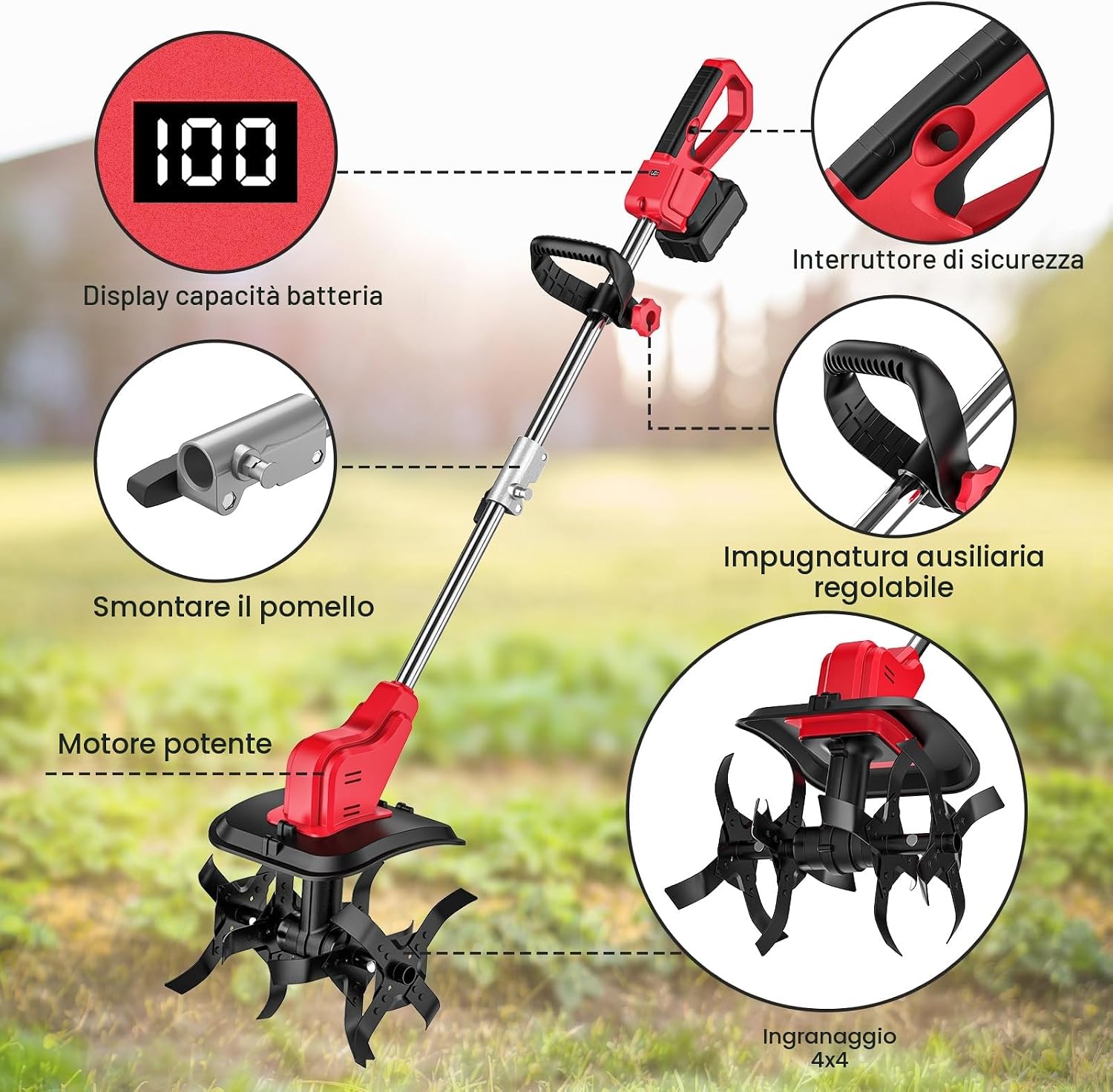 Detalle de Motozappa Elettrica a Batteria con 2x 4000mAh – Lavoro facile in orti e giardini
