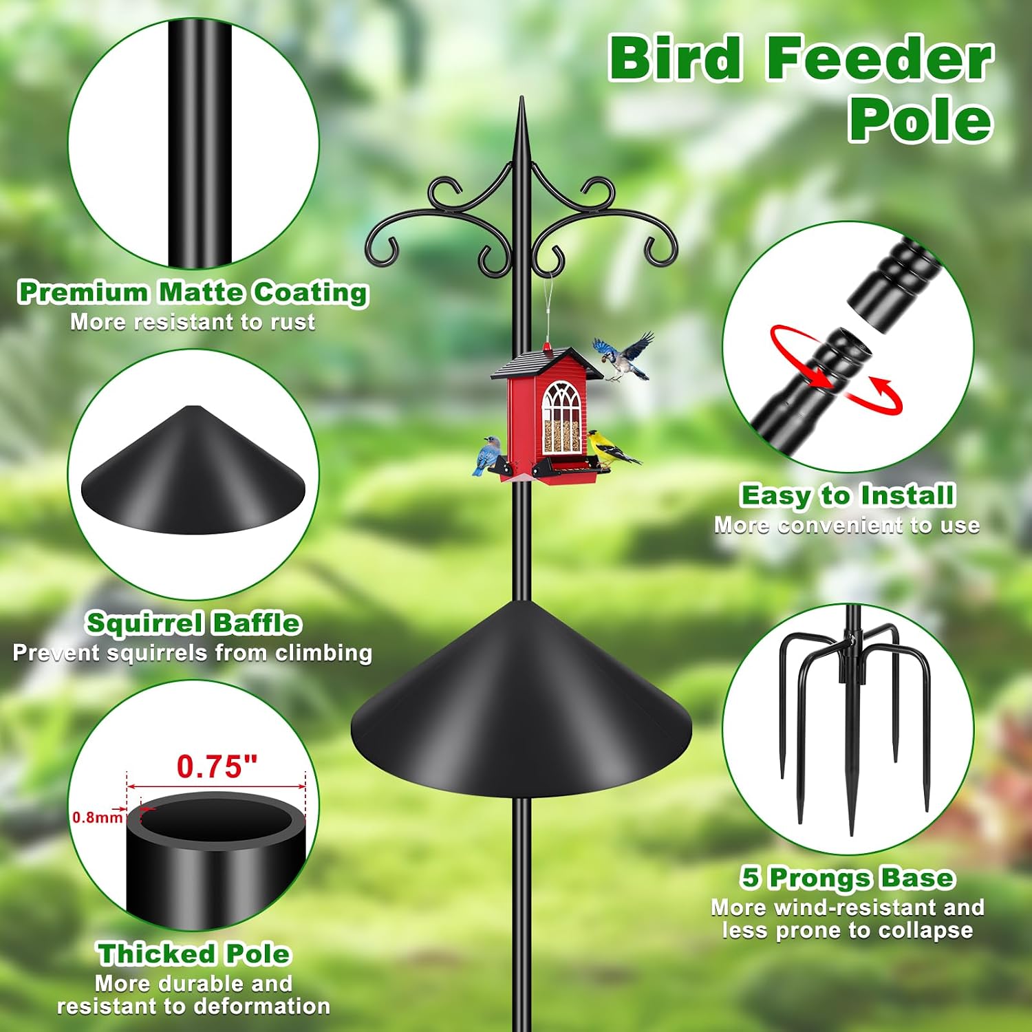 Thumbnail 1 de Tegarbed HKTY-5MYGSG-SSZ-88-1 Shepherd Hook with 88-Inch Pole and Squirrel Baffle