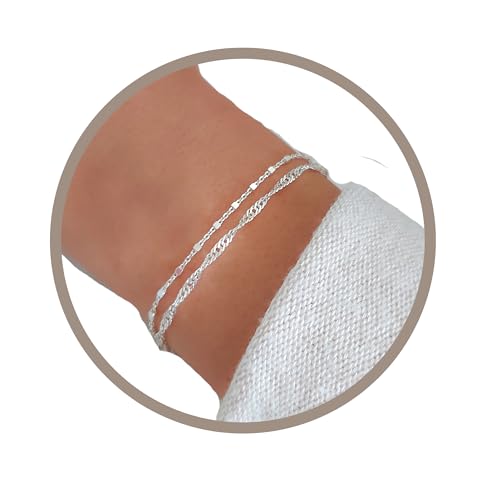Detalle de Annika Bella Double Stranded Sterling Silver Bracelet – Twirl & Satellite Chains
