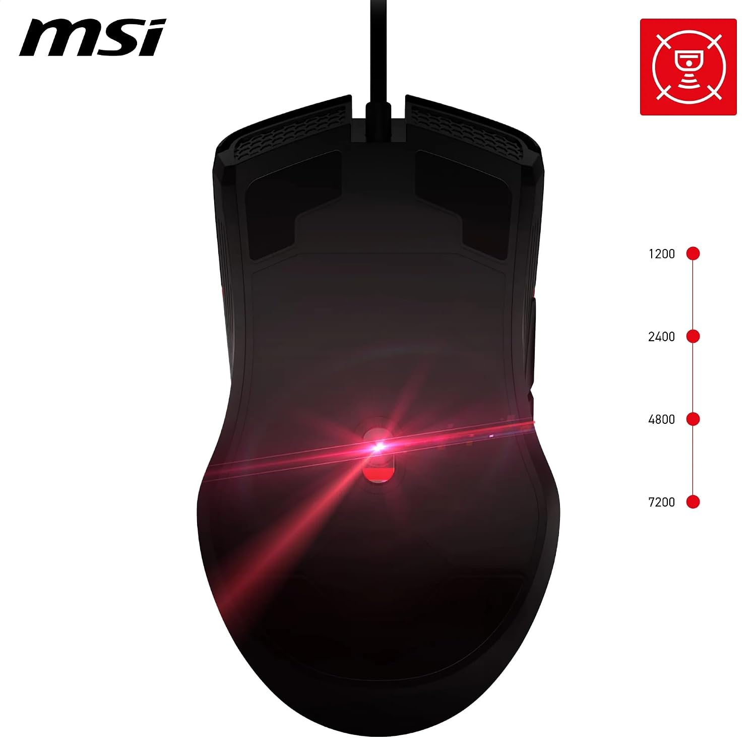Detalle de msi FORGE GM300 mouse da gaming cablato con sensore ottico 7200 DPI, 7 pulsanti e RGB