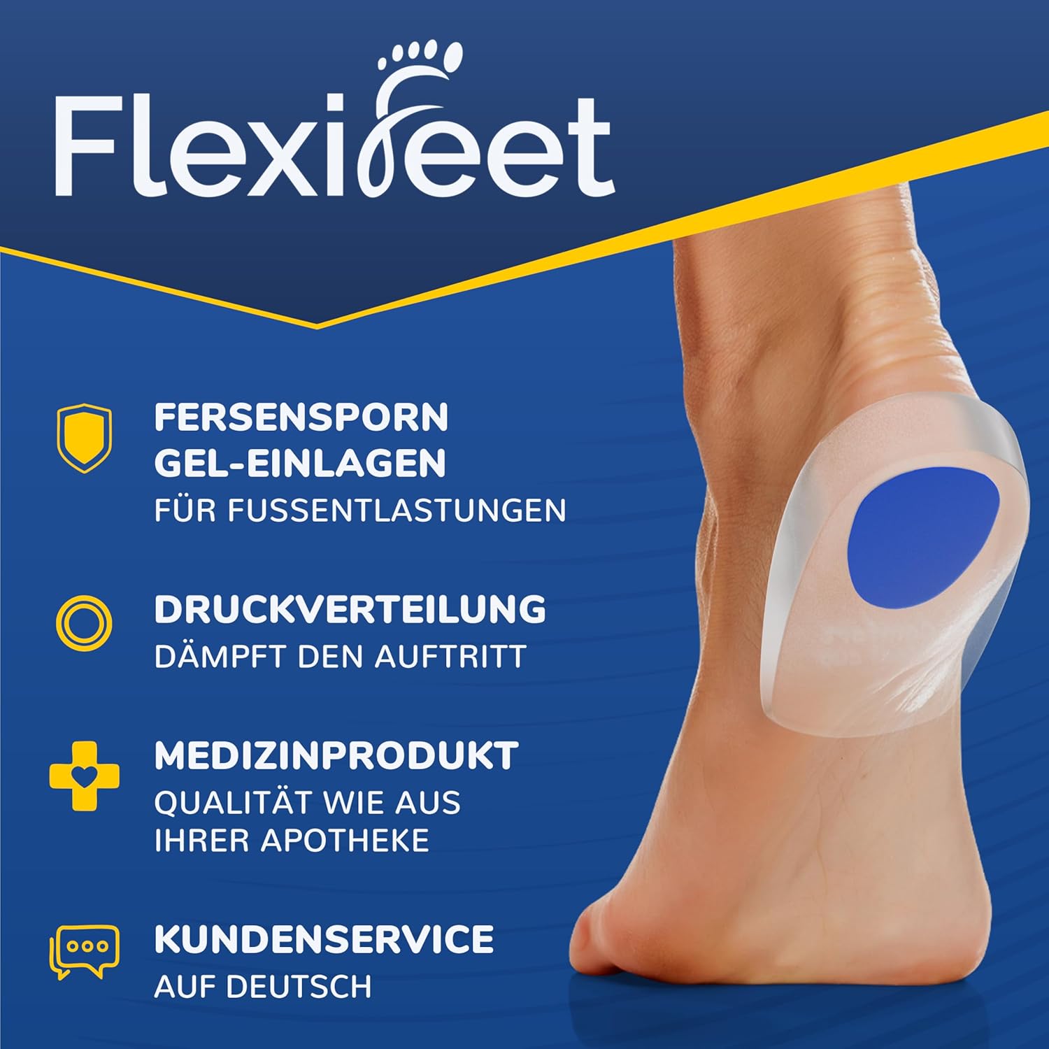 Detalle de FLEXIFEET© Fersensporn Einlagen mit Gelkissen (4 Stk) – Fersenkeil für Damen & Herren, Größen S oder L