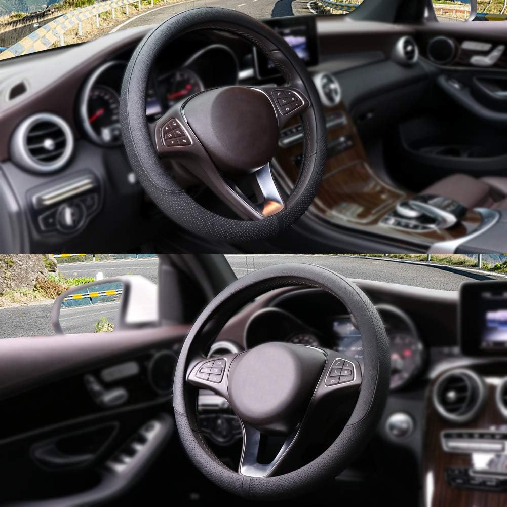 Detalle de COFIT Coprivolante Auto in Pelle Microfibra Traspirante e Antiscivolo per Volanti 37–38 cm, Nero