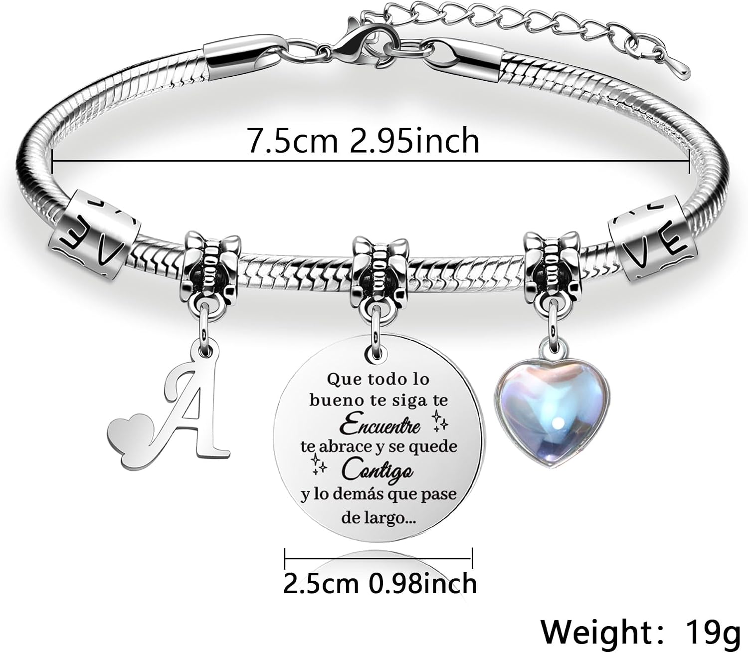 Detalle de Awyuan pulsera de plata con letras iniciales (dije grabado) personalizada para mujer y adolescente