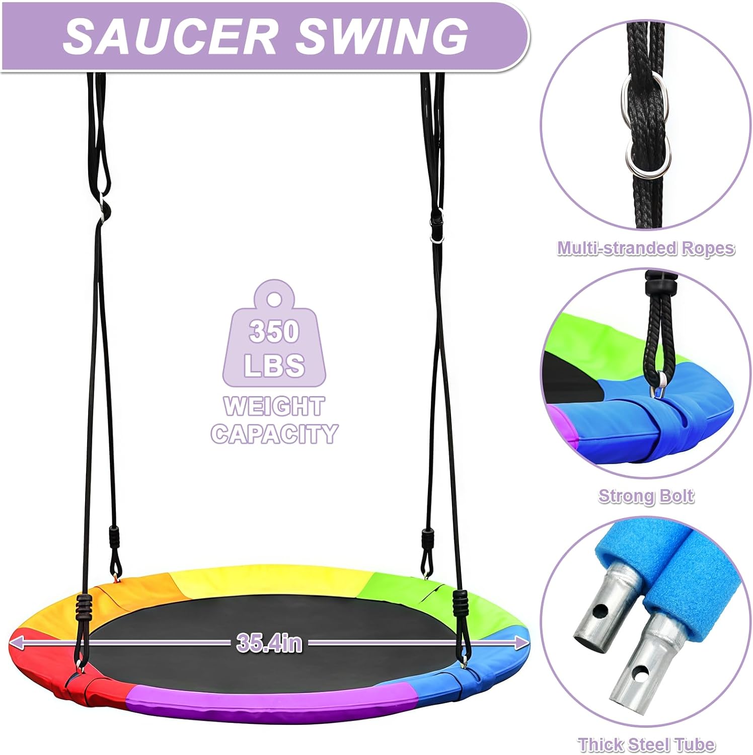 Detalle de Swing Set with 35'' Saucer Swing and 32mm Steel Frame — Indoor/Outdoor Sensory Play