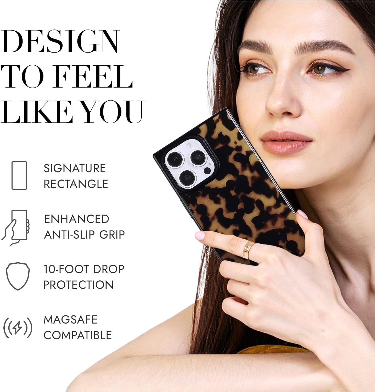 Detalle de COCOMII iPhone 16 Pro Rectangle Case, Chestnut Tortoiseshell, MagSafe-Compatible