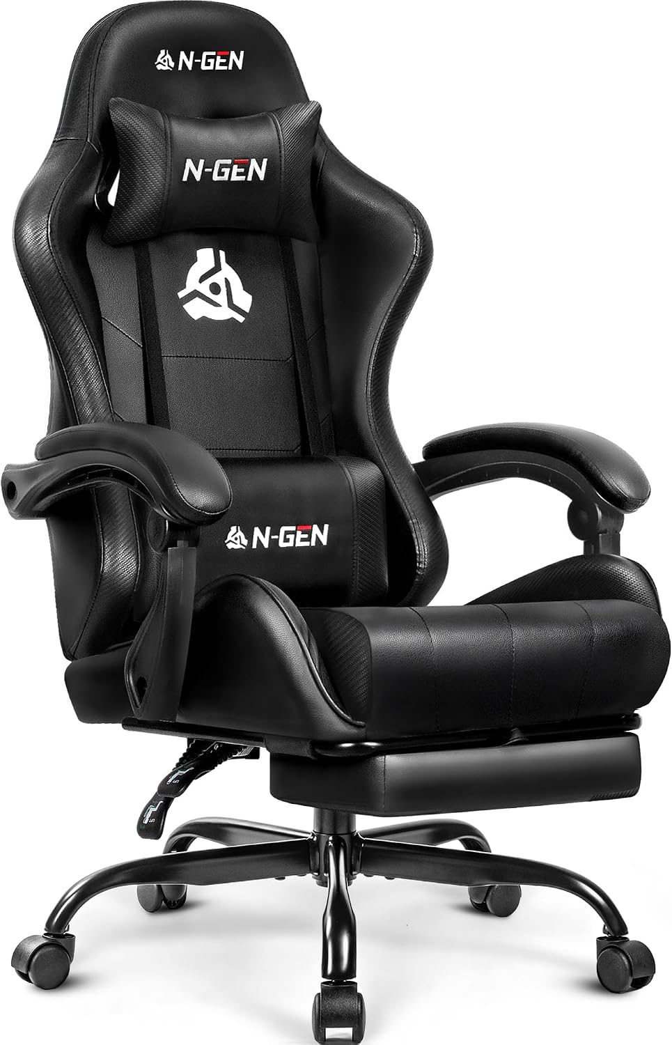 Detalle de N-GEN GAMING NG2601A Gaming Chair with Footrest, Reclining Back, All Black