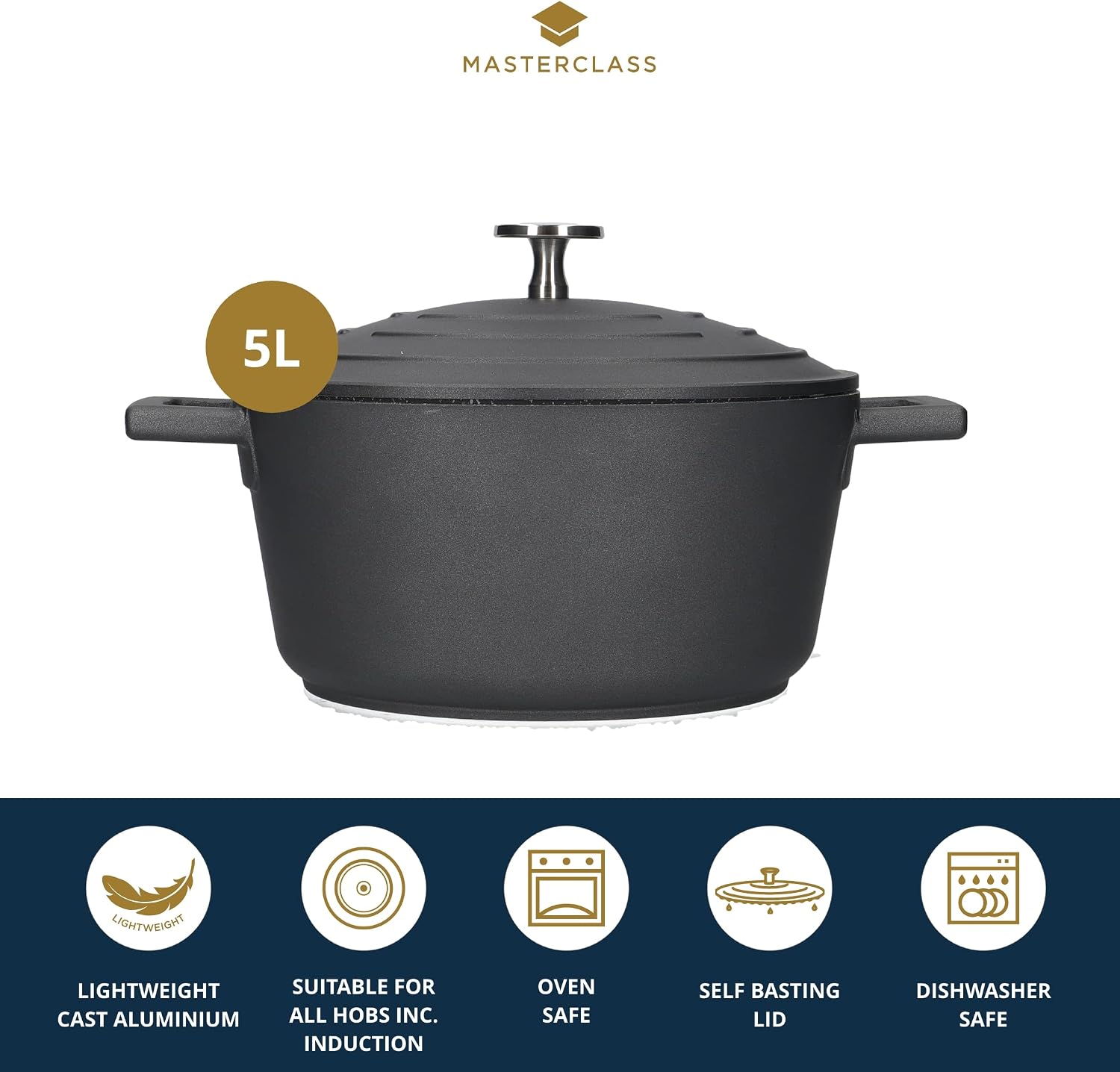 Detalle de MasterClass Cazuela Grande 5L, Aluminio Fundido, Inducción 🍲