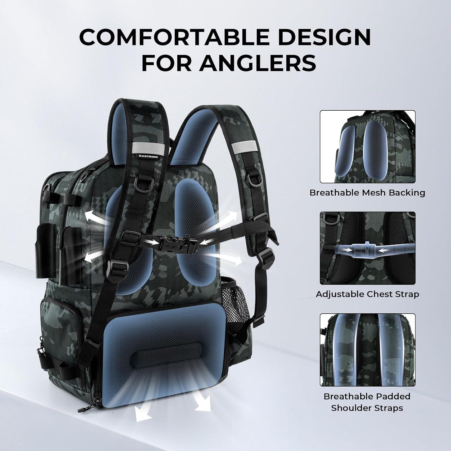 Thumbnail 6 de KastKing BaitSpace 50L Fishing Tackle Backpack with Removable Bait Binder and 2 Rod Holders