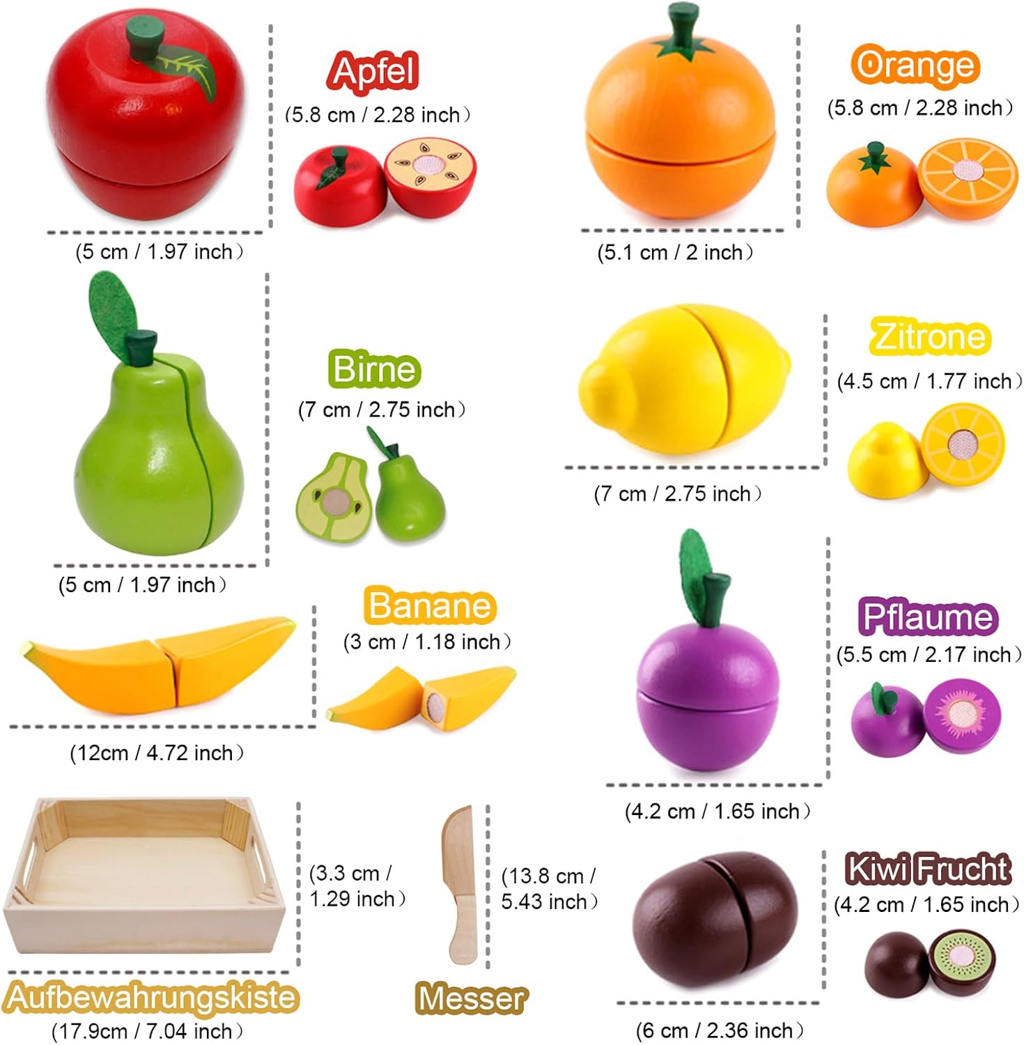 Detalle 2 de Airlab Holz-Schneideset für Kinderküche: Obst zum Schneiden mit Klett-Verbindung