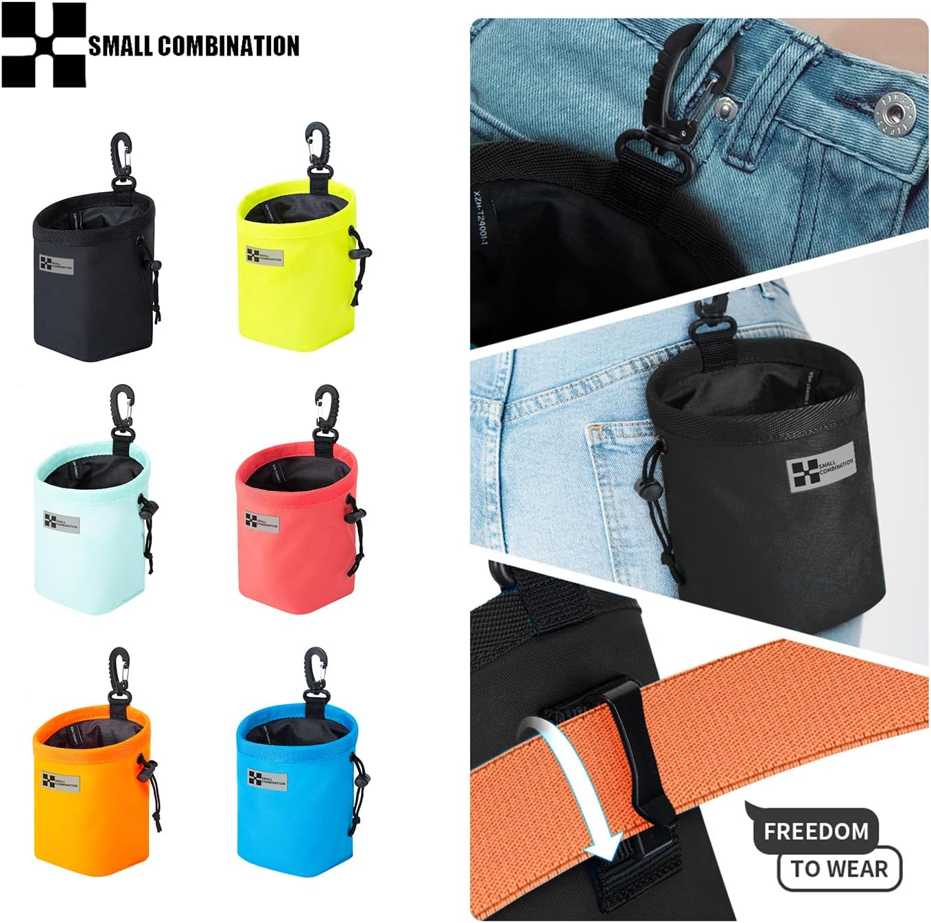 Detalle de Small Combination Nylon Drawstring Bag with Carabiner, Mint Green (Black)