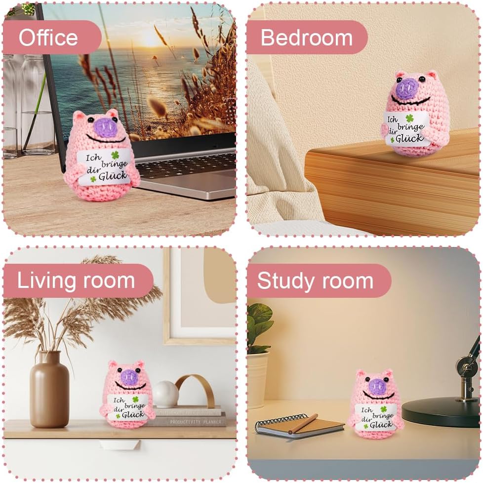 Thumbnail 6 de Aolso EUV8-FZZ-FBA Knitted Pig Doll with Encouraging Card, Pink Wool-Cotton