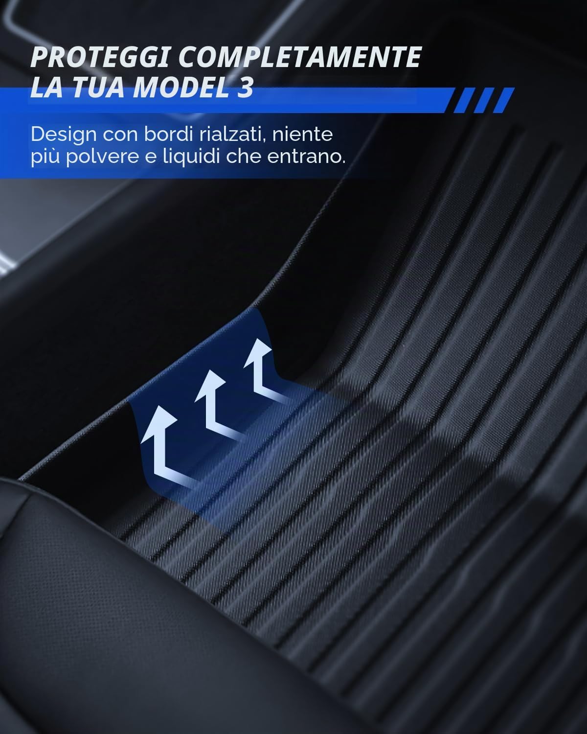 Detalle de LANTU Tappetini 8 pezzi per Tesla Model 3 2024-2026: protezione totale in TPE, 3 strati e bordo alto