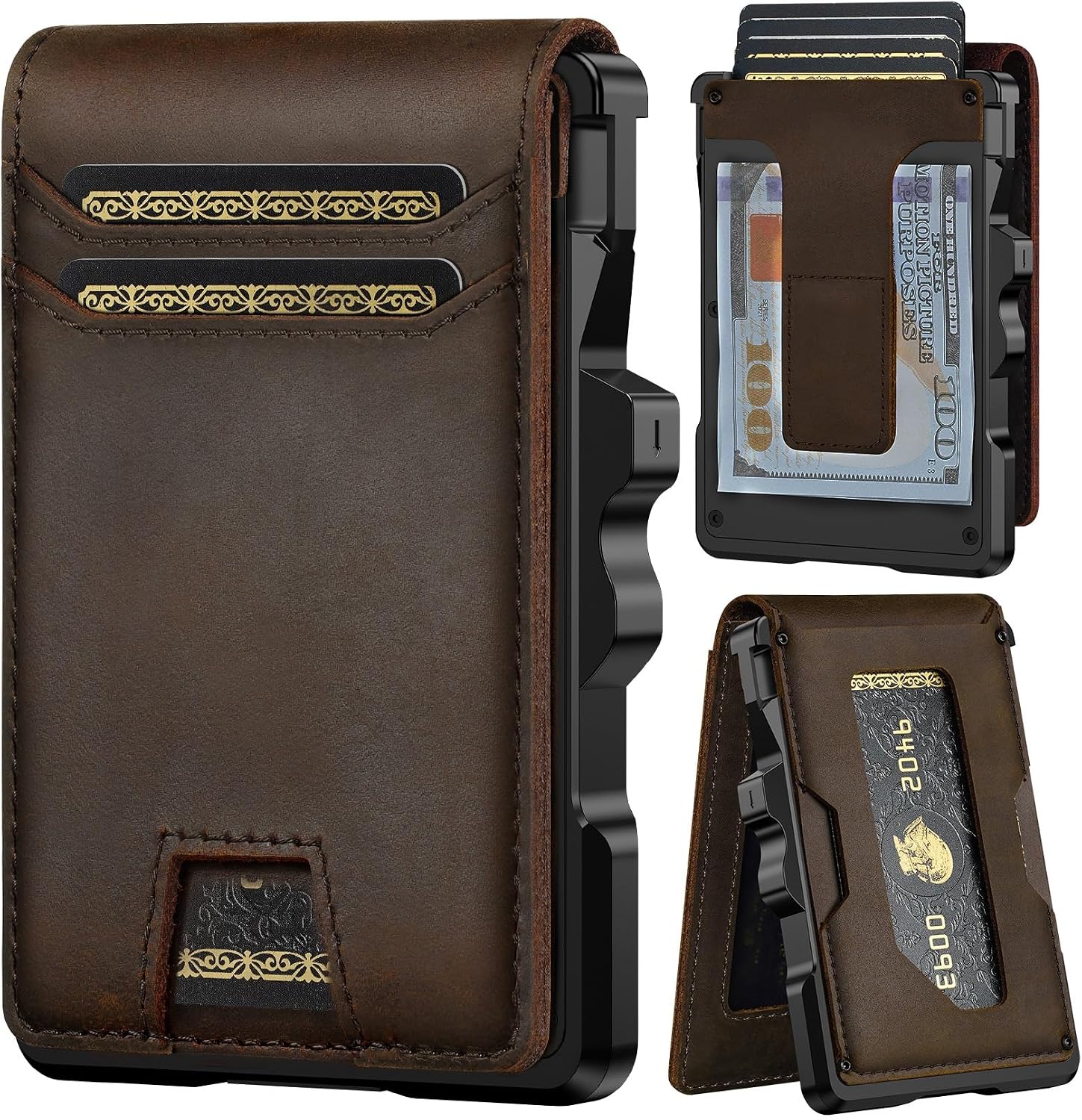 Detalle de furid TS013 Slim RFID Leather Wallet with Pop-Up Card Holder and Money Clip