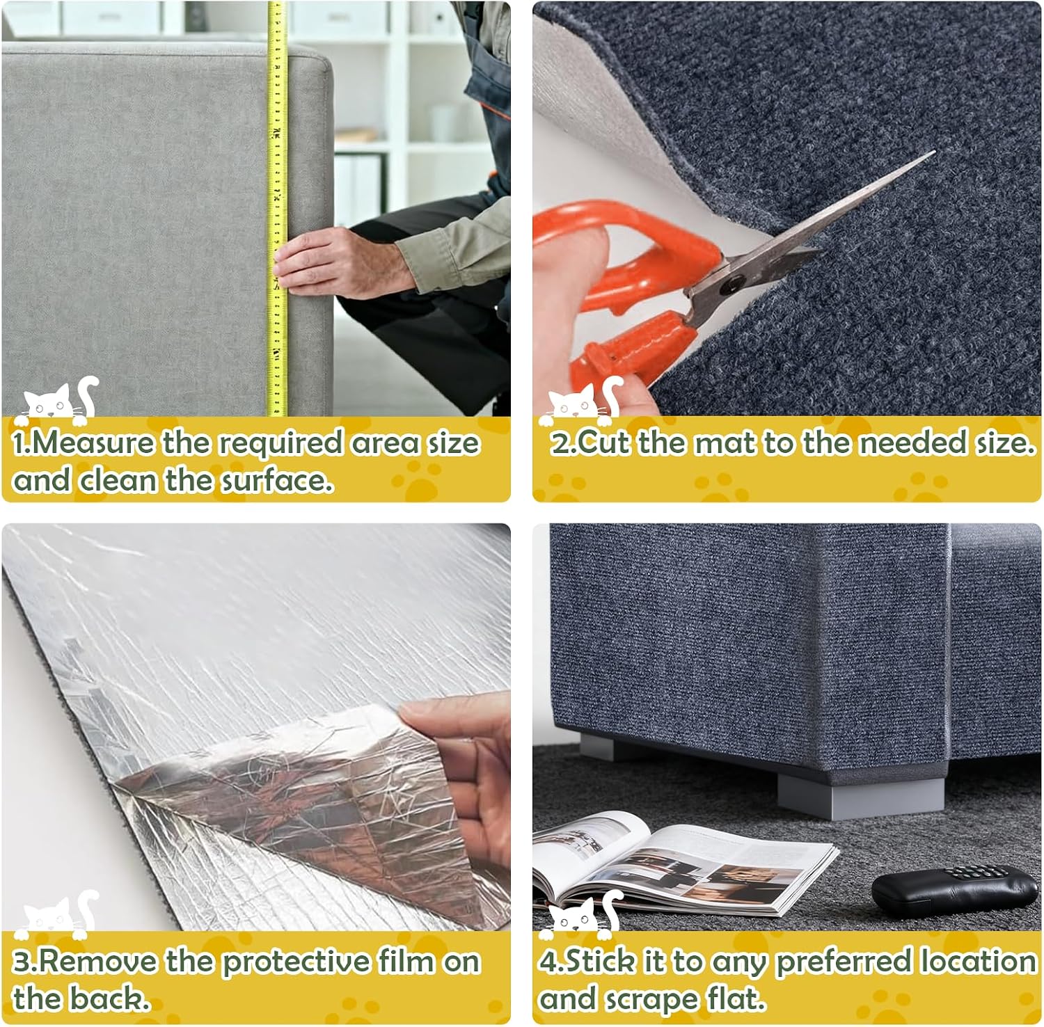 Thumbnail 6 de Litrue 40 x 200cm Cat Scratching Mat: Large, Self-Adhesive & Cuttable Guardian for Furniture