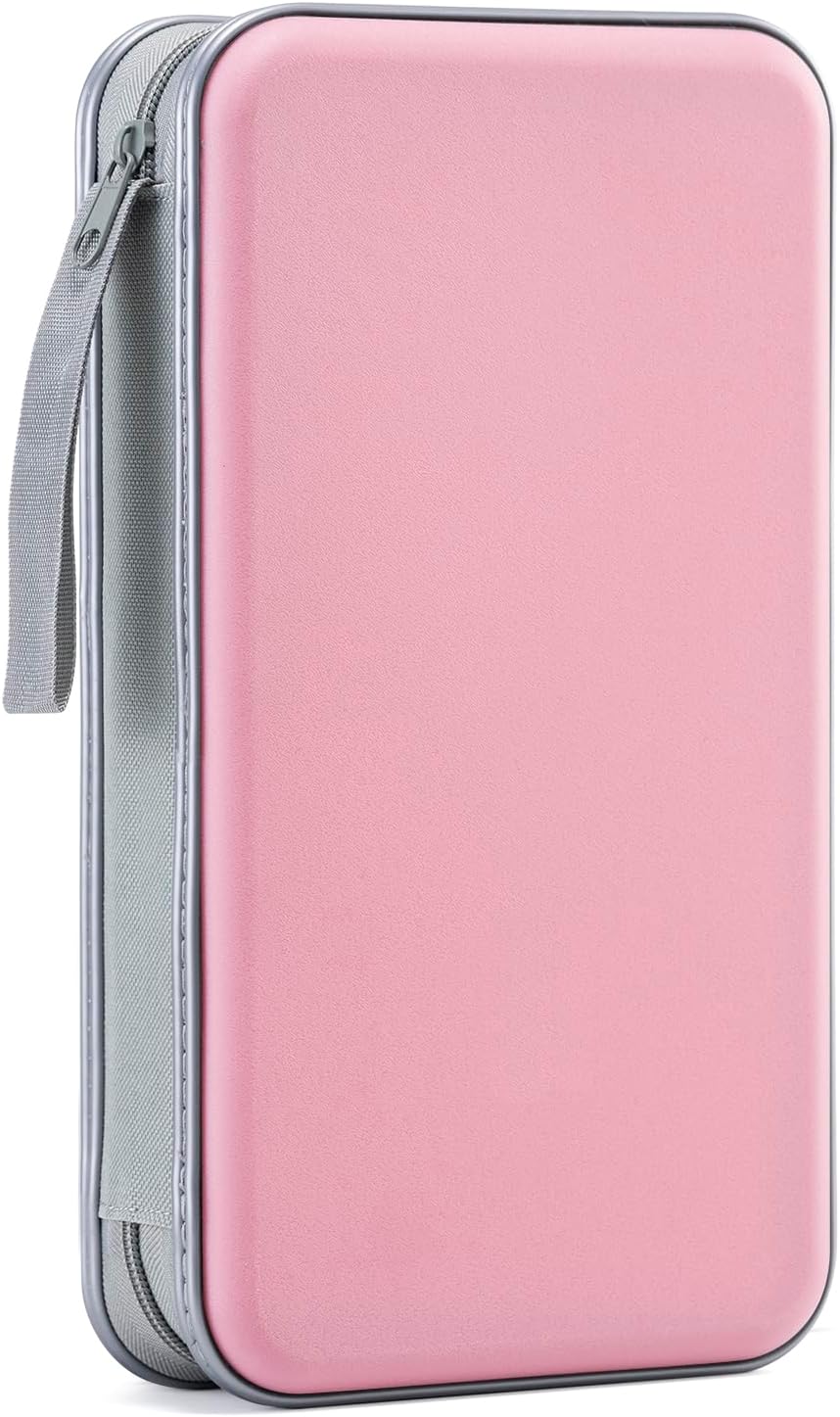 LIOVODE 96-Kapazität DVD-/CD-Hülle aus Hartplastik, Rosa – Schutzbox mit Reißverschluss