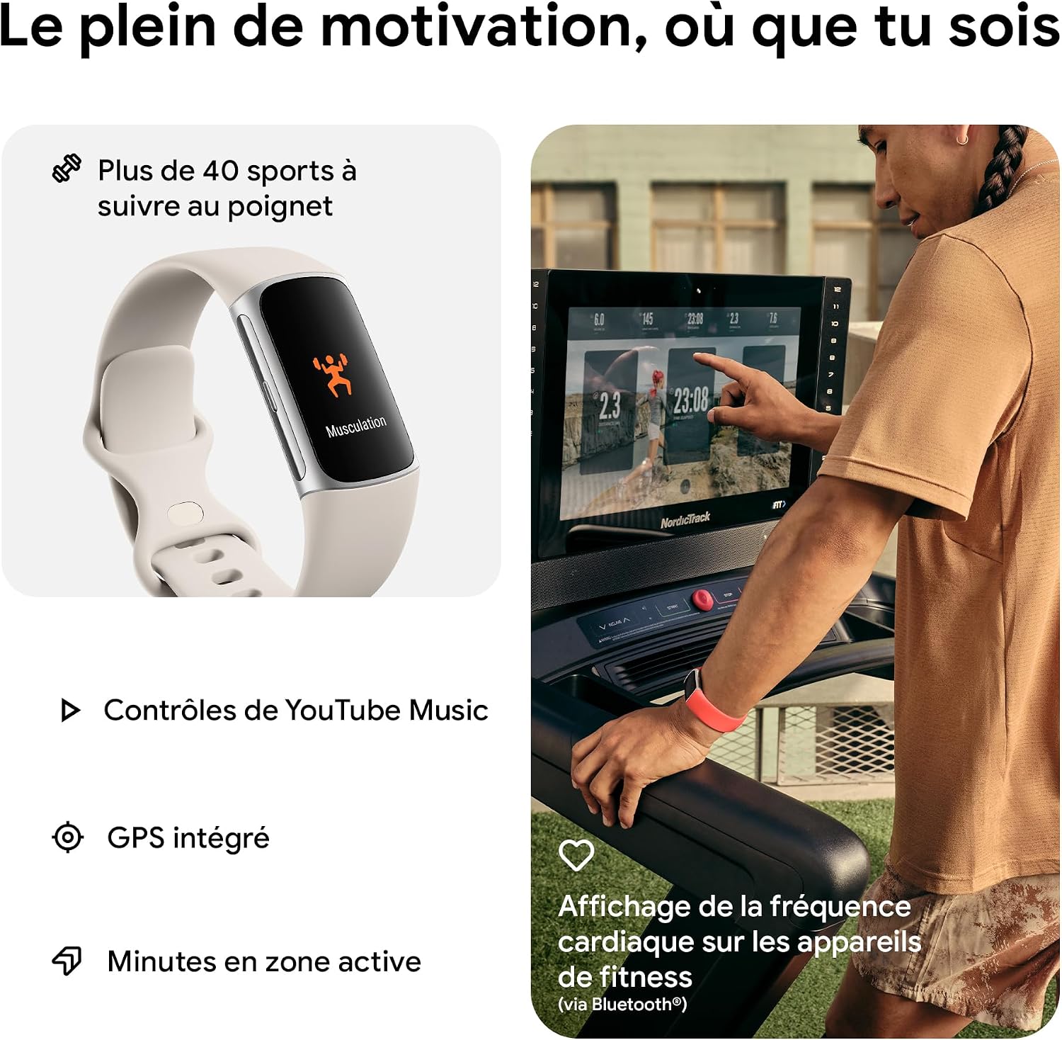 Detalle 2 de Fitbit Charge 6 avec abonnement Google Health Premium et bracelet Porcelaine/Aluminium Argent