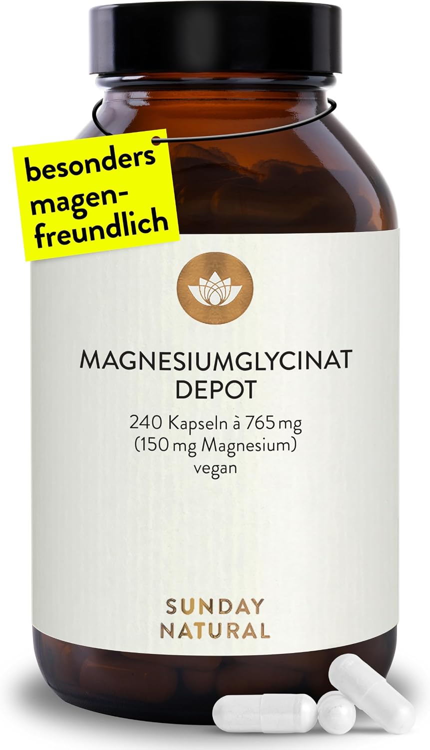 Detalle de SUNDAY NATURAL Magnesium Bisglycinat – 240 Kapseln, 300 mg pro Tagesdosis, vegan und laborgeprüft