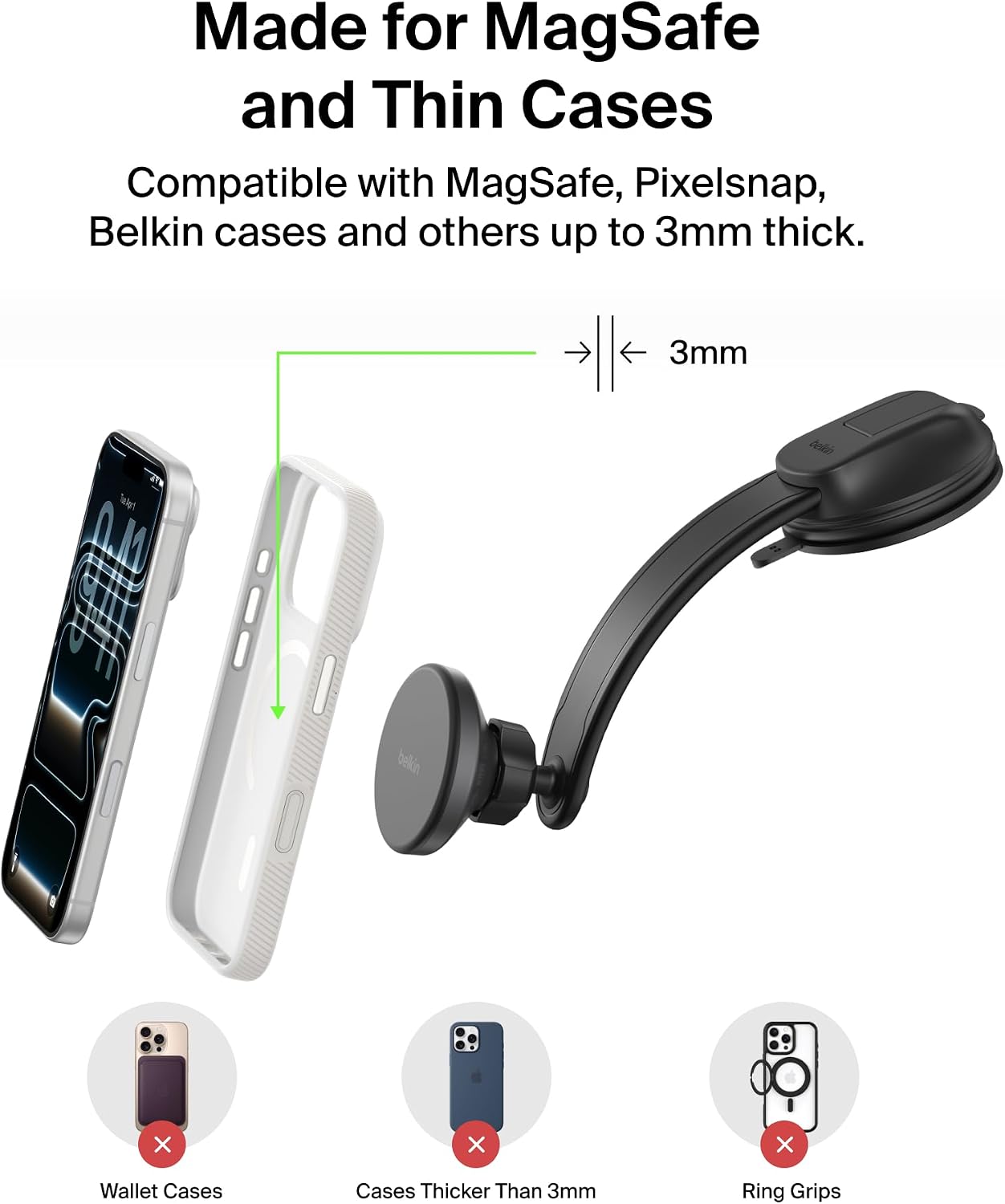 Thumbnail 6 de Belkin Wireless Car Charger MagSafe Mount 1M