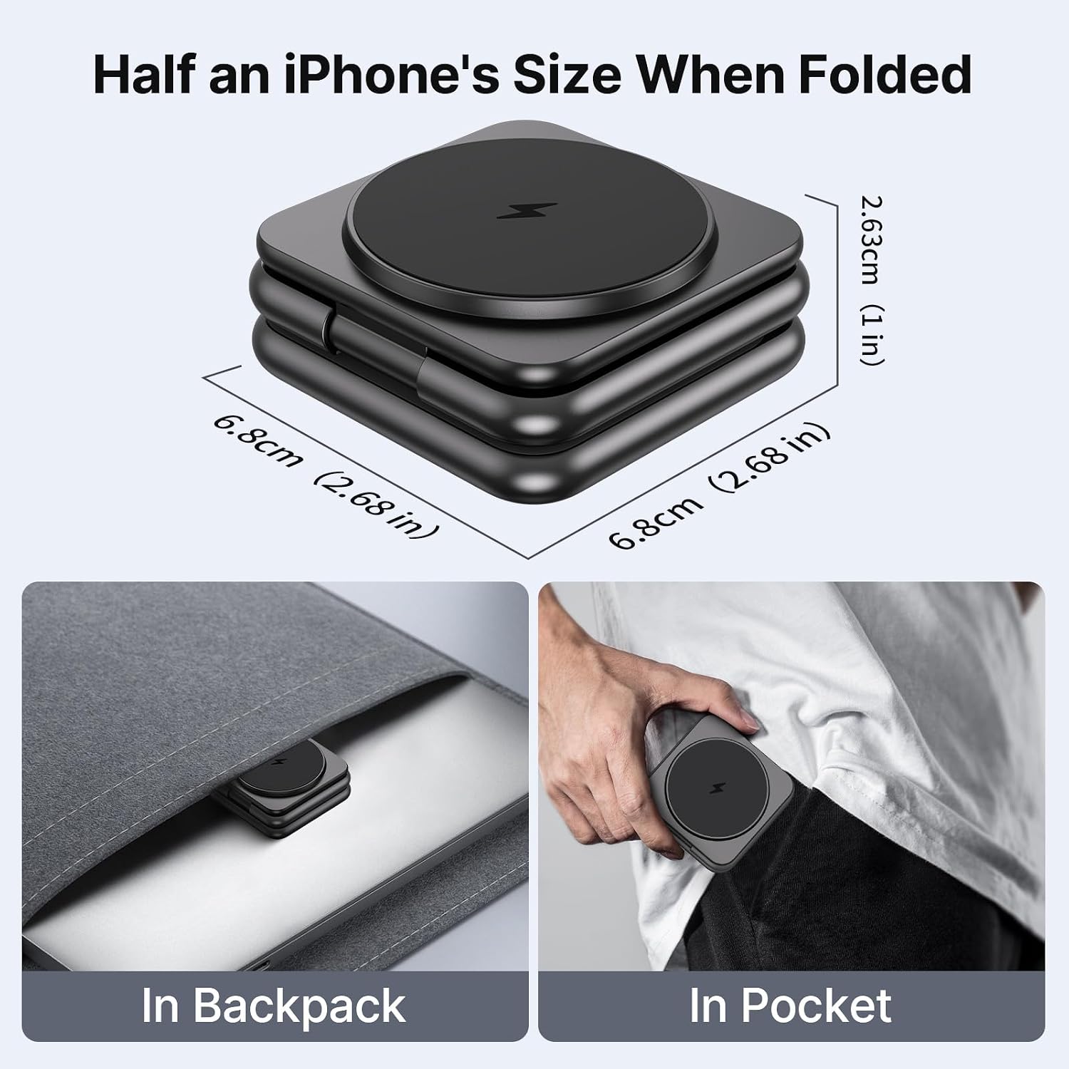 Detalle de Alilong 3 in 1 Wireless Charging Station with MagSafe - Foldable, Zinc Alloy Travel Stand