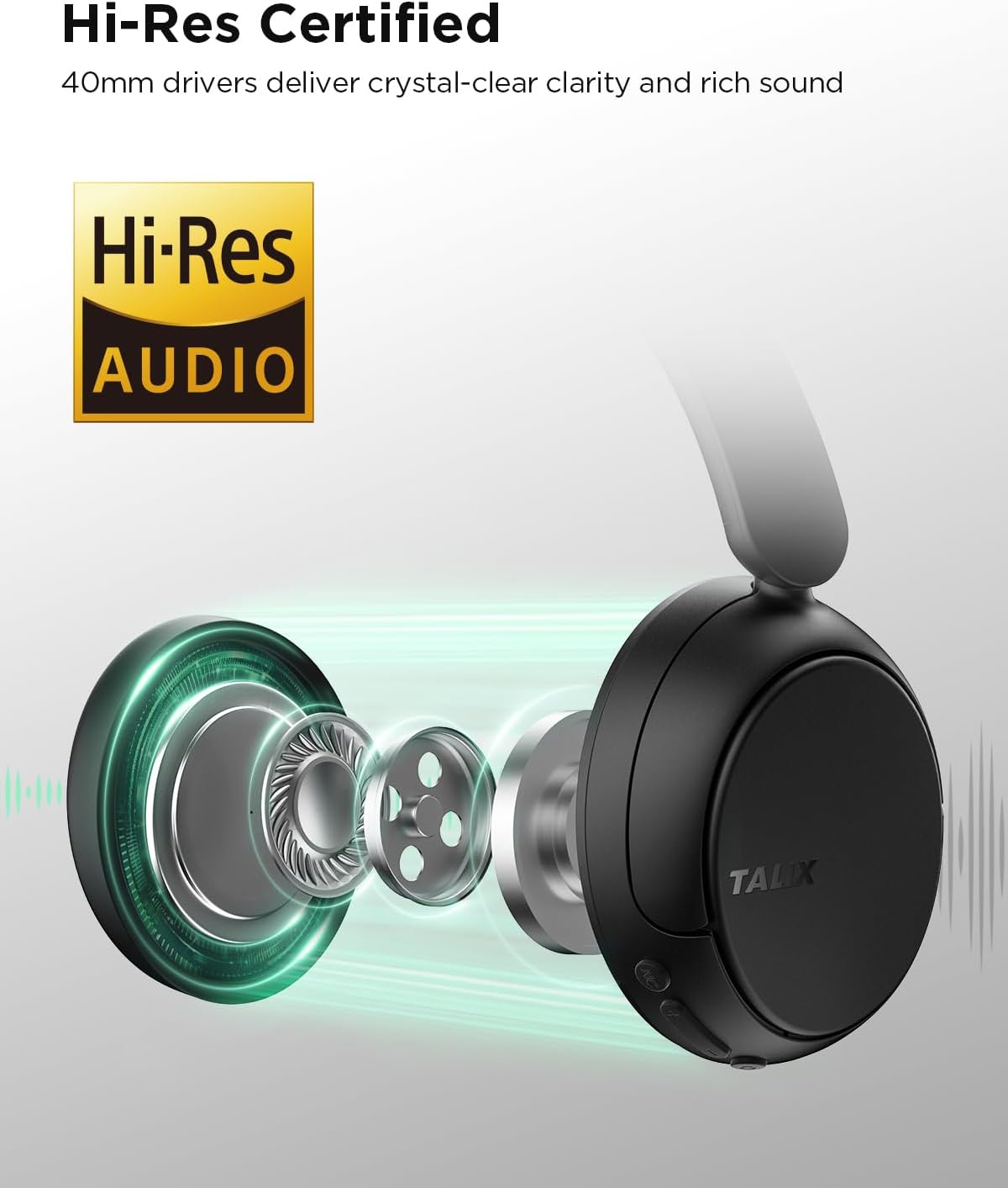 Detalle de TALIX H30 Hybrid ANC Headphones: 110H Battery, Hi-Res Audio, and Crystal Calls