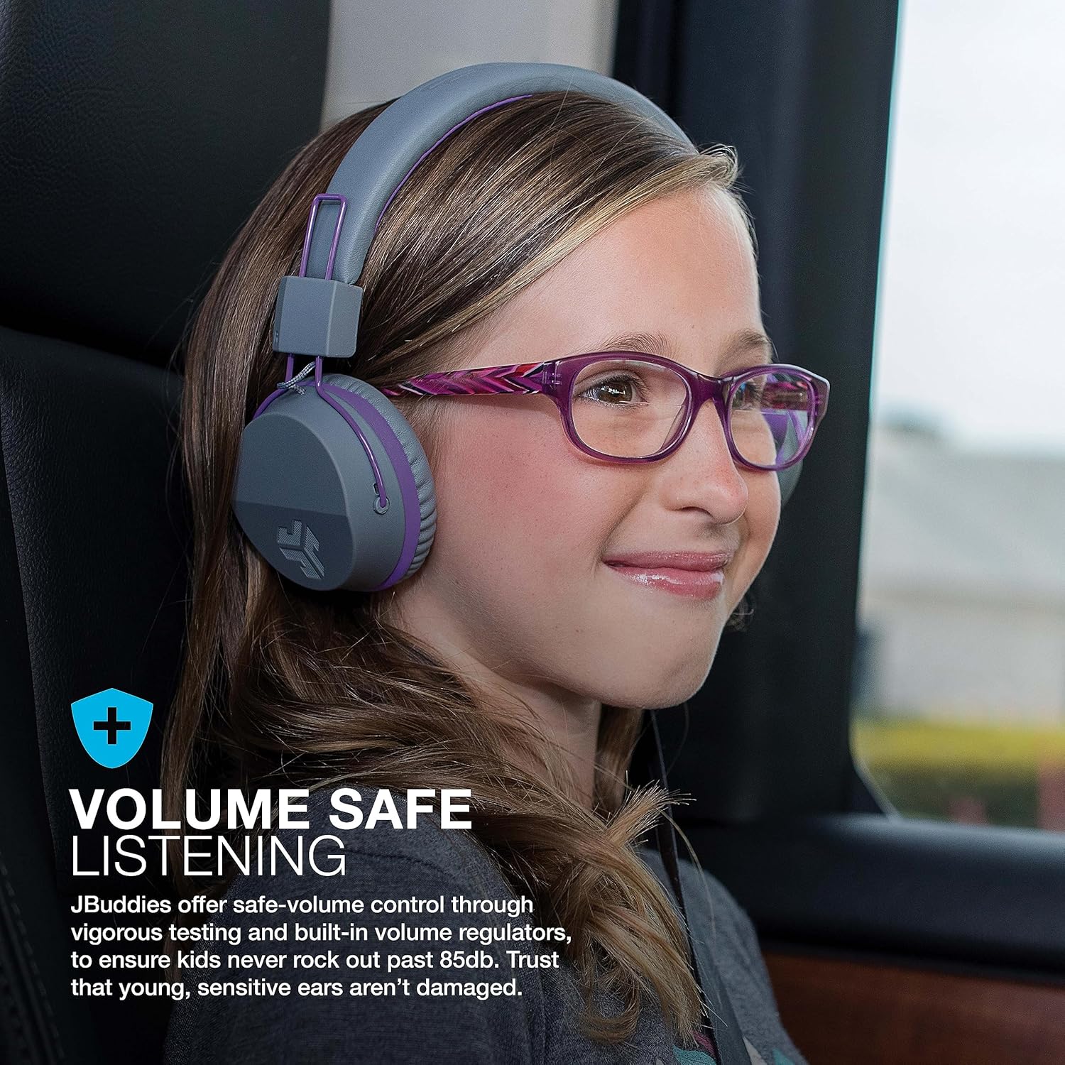 Thumbnail 2 de JLab JBuddies cuffie Bluetooth per bambini over-ear senza filo con limitatore volume, microfono e batteria fino a 24 ore – Viola